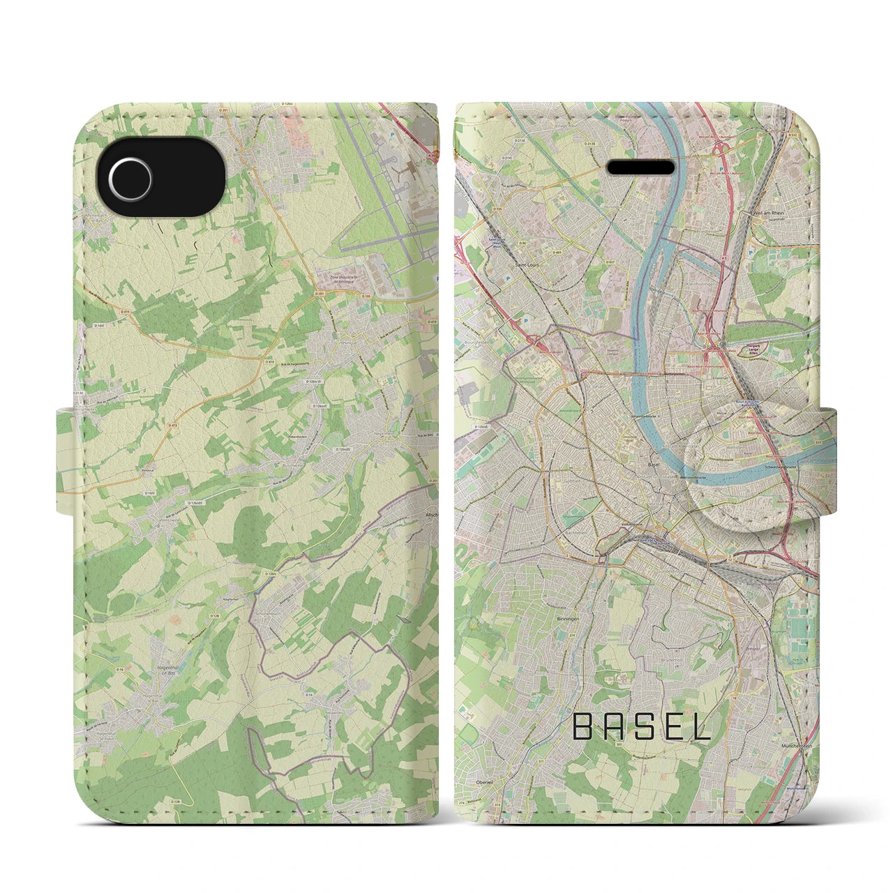 【バーゼル(スイス)】地図柄iPhoneケース(手帳タイプ)ナチュラル・iPhone SE(第3 / 第2世代) / 8 / 7 / 6s / 6 用