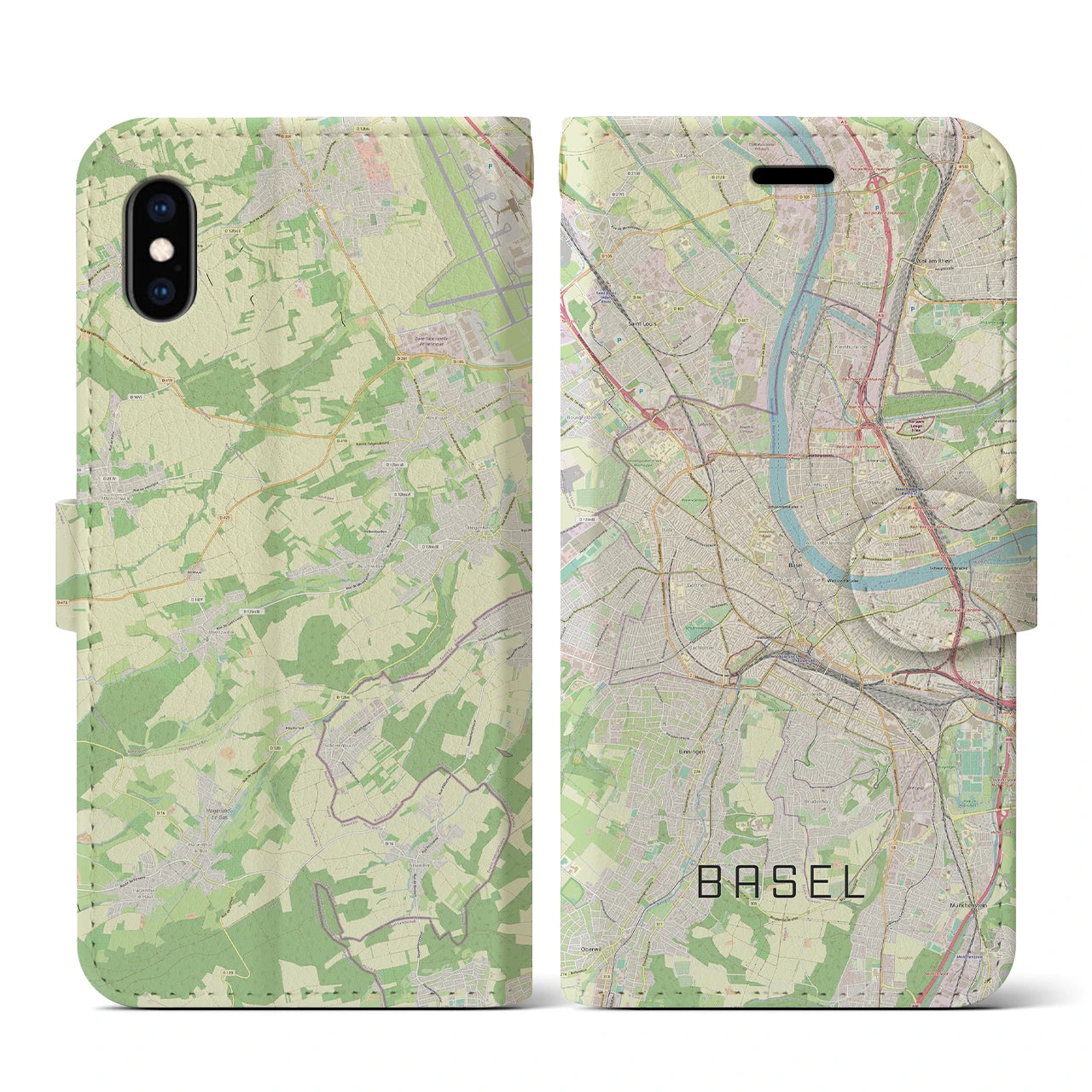 【バーゼル(スイス)】地図柄iPhoneケース(手帳タイプ)ナチュラル・iPhone XS / X 用