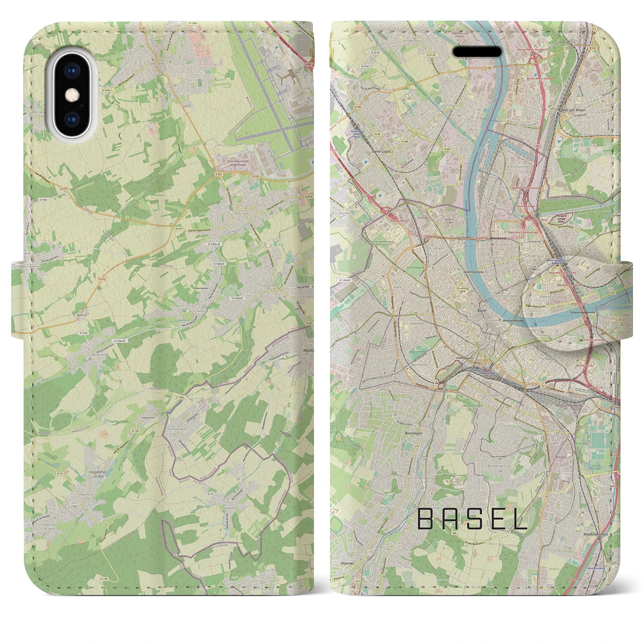 【バーゼル(スイス)】地図柄iPhoneケース(手帳タイプ)ナチュラル・iPhone XS Max 用