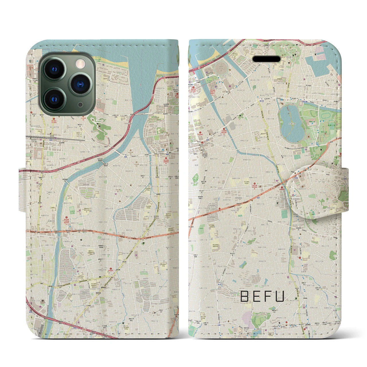 【別府(福岡県)】地図柄iPhoneケース(手帳タイプ)ナチュラル・iPhone 11 Pro 用