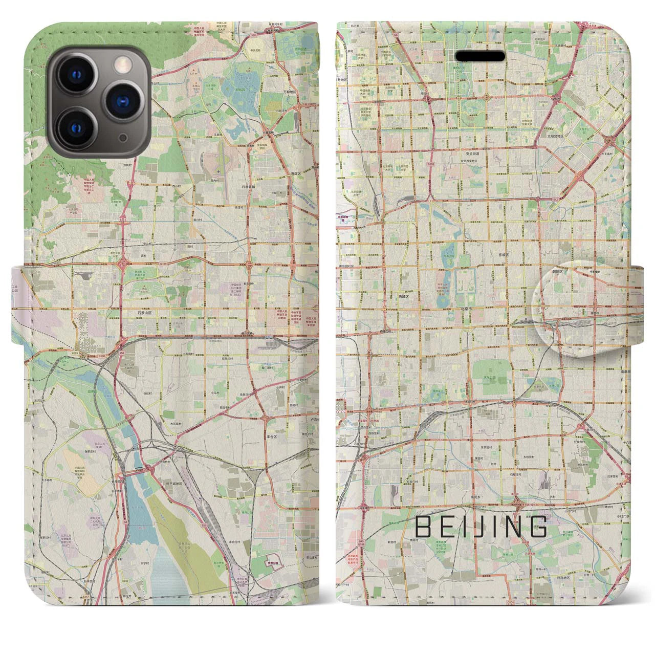【北京(中華人民共和国)】地図柄iPhoneケース(手帳タイプ)ナチュラル・iPhone 11 Pro Max 用