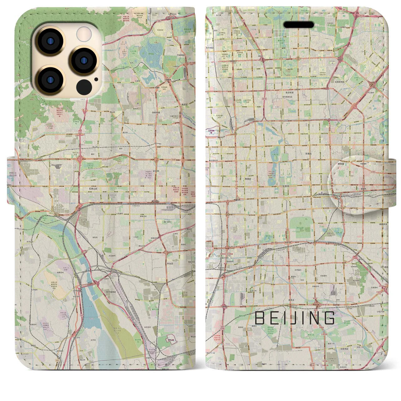 【北京(中華人民共和国)】地図柄iPhoneケース(手帳タイプ)ナチュラル・iPhone 12 Pro Max 用