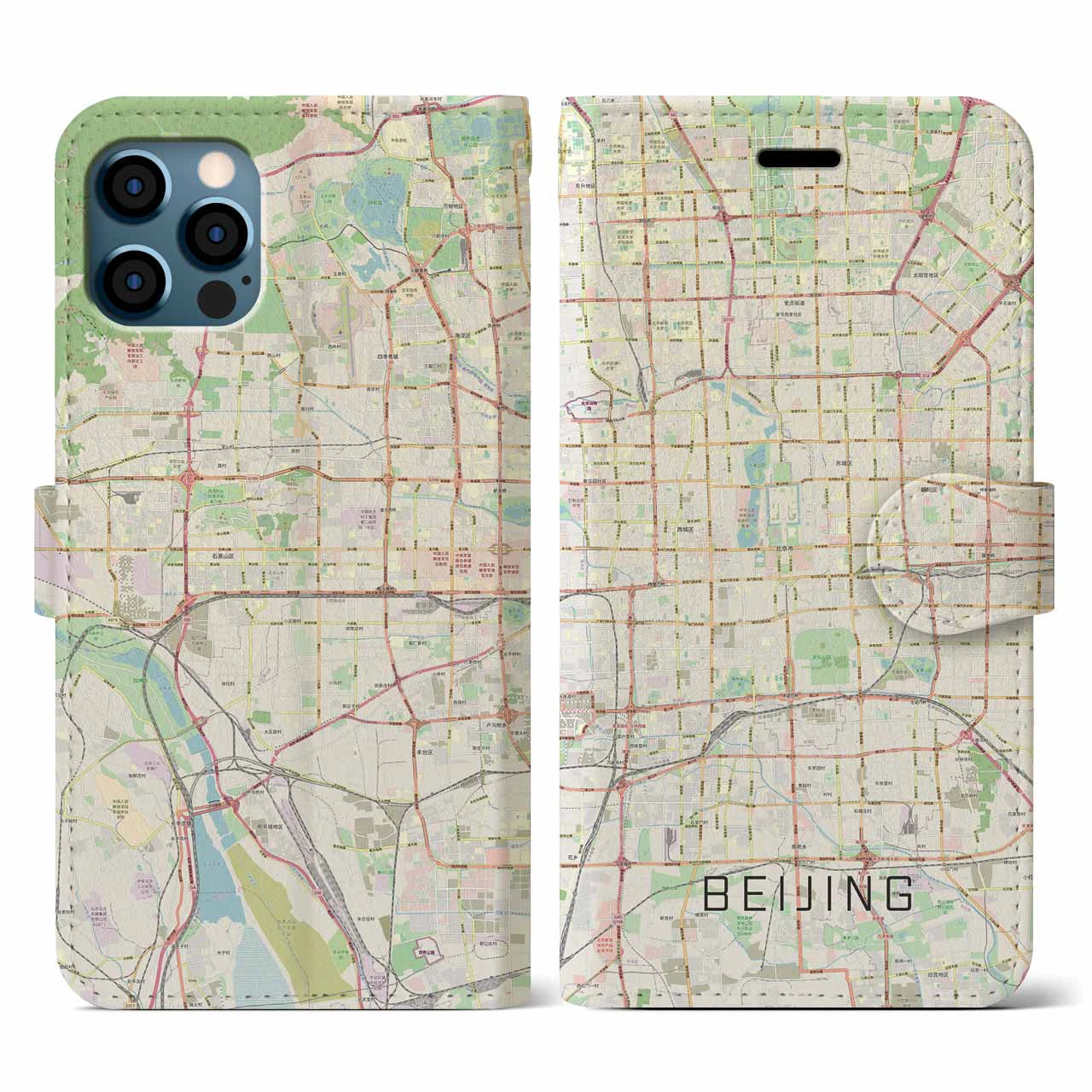 【北京(中華人民共和国)】地図柄iPhoneケース(手帳タイプ)ナチュラル・iPhone 12 / 12 Pro 用