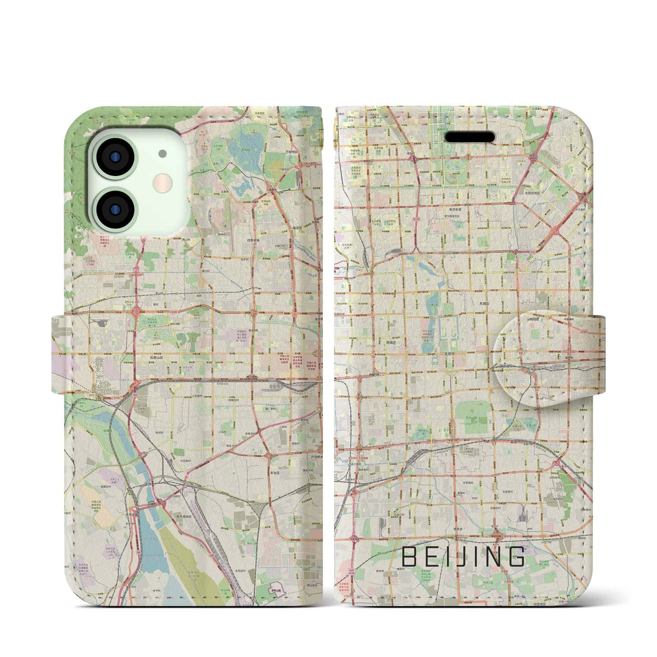 【北京(中華人民共和国)】地図柄iPhoneケース(手帳タイプ)ナチュラル・iPhone 12 mini 用