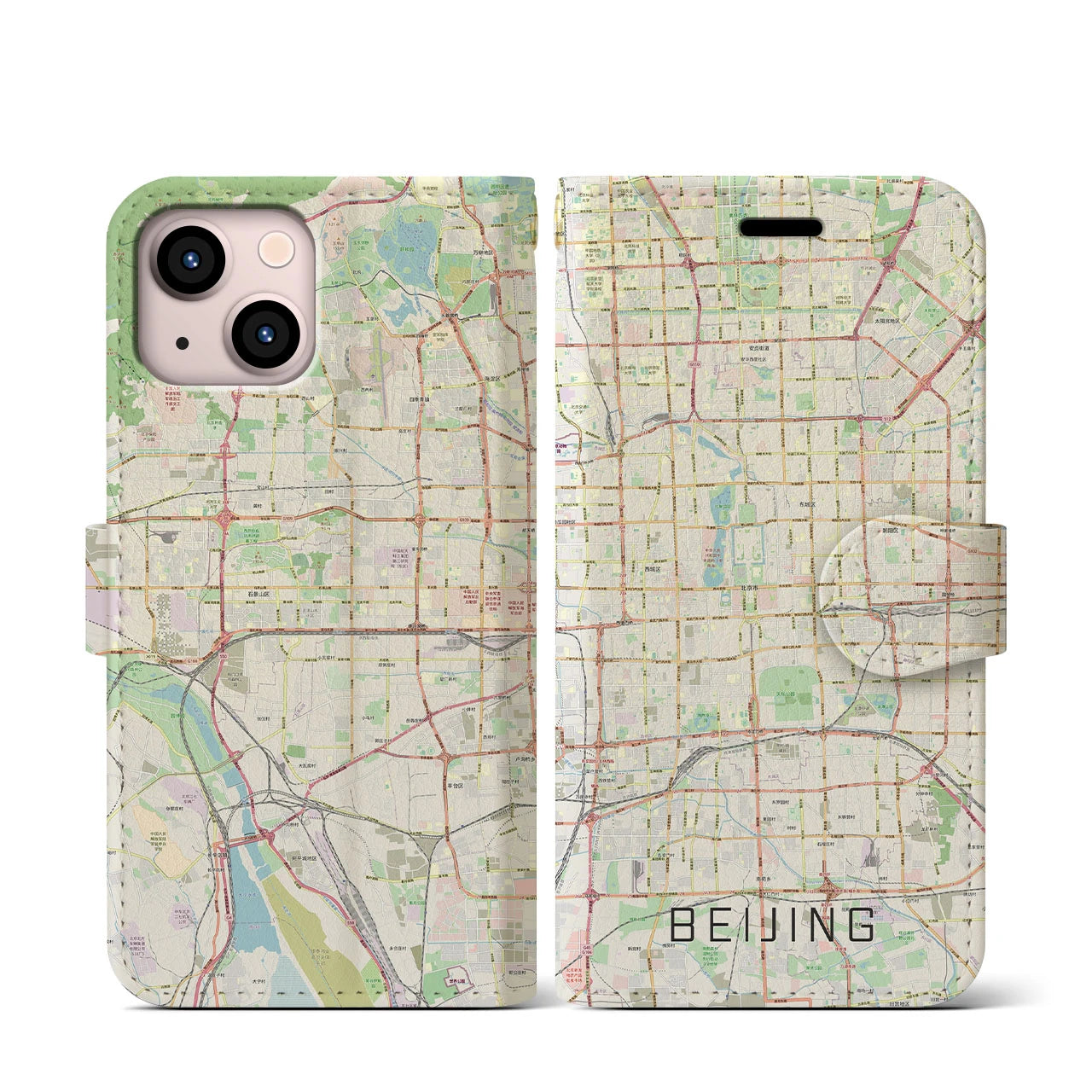 【北京(中華人民共和国)】地図柄iPhoneケース(手帳タイプ)ナチュラル・iPhone 13 mini 用