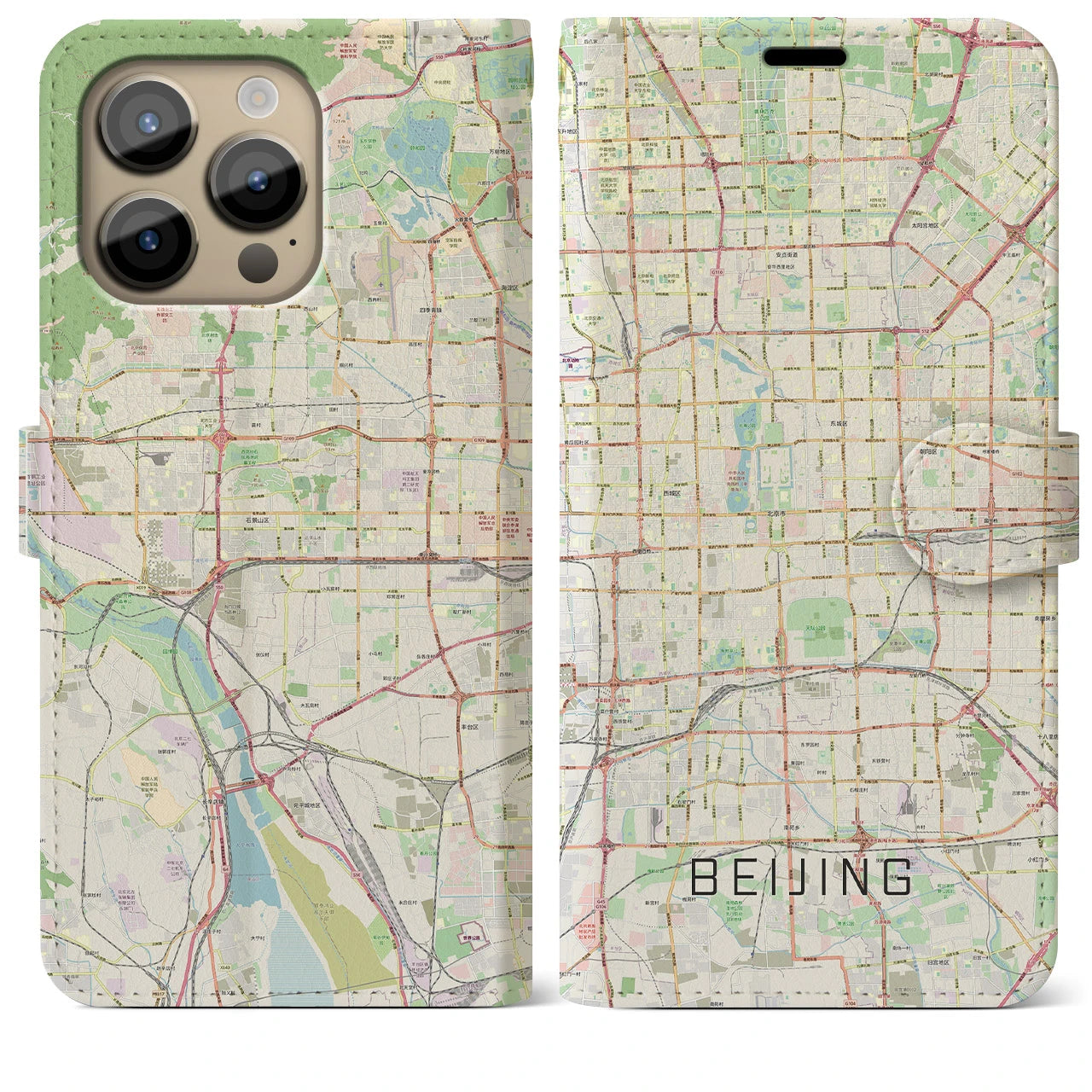 【北京(中華人民共和国)】地図柄iPhoneケース(手帳タイプ)ナチュラル・iPhone 14 Pro Max 用