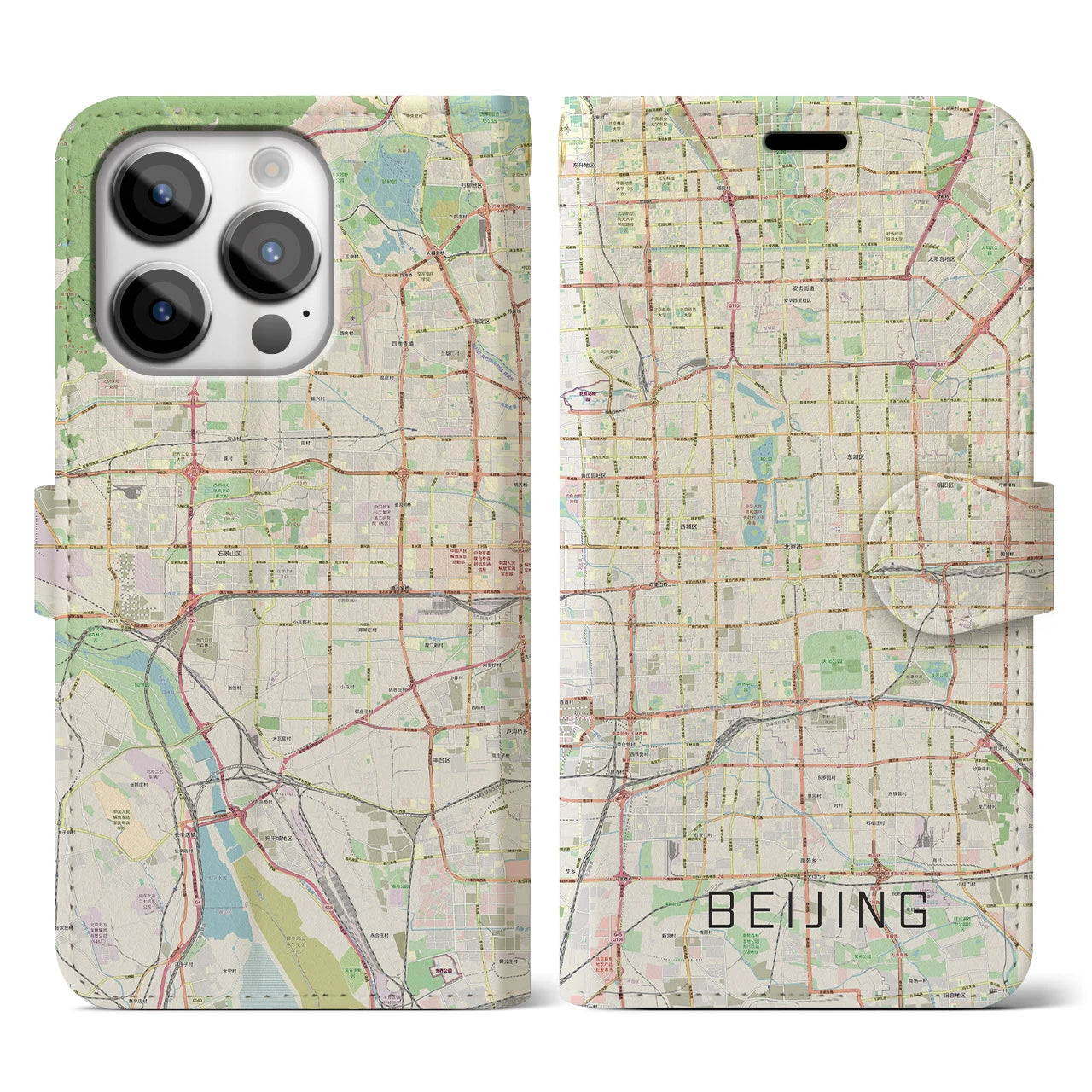 【北京(中華人民共和国)】地図柄iPhoneケース(手帳タイプ)ナチュラル・iPhone 14 Pro 用