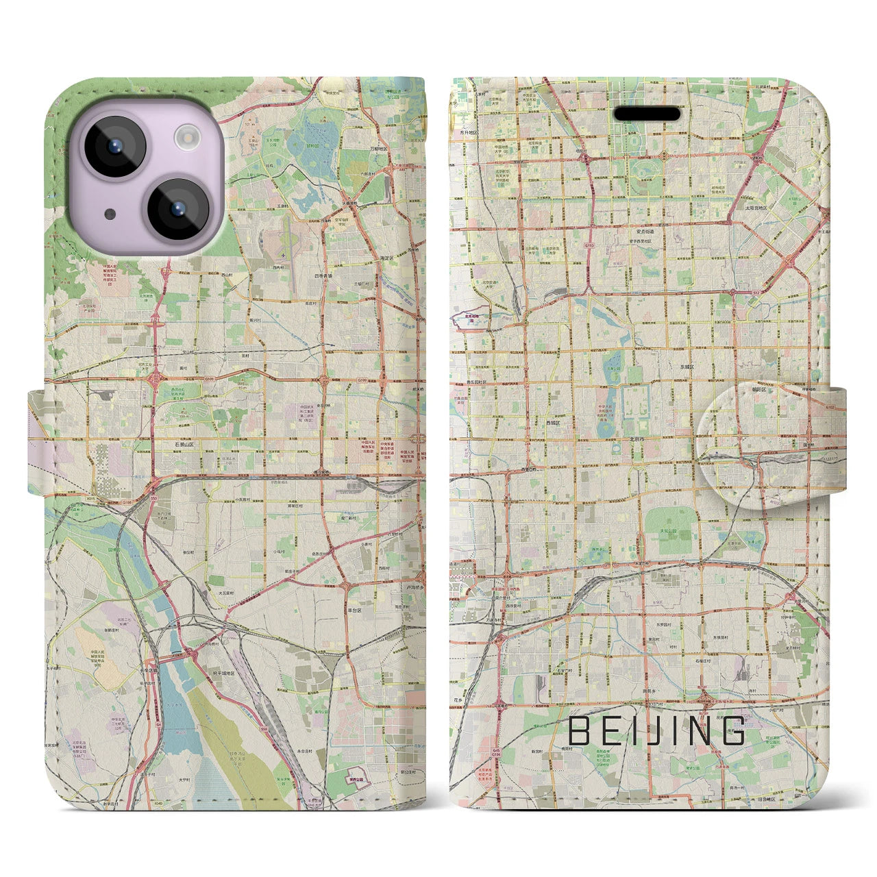 【北京(中華人民共和国)】地図柄iPhoneケース(手帳タイプ)ナチュラル・iPhone 14 用