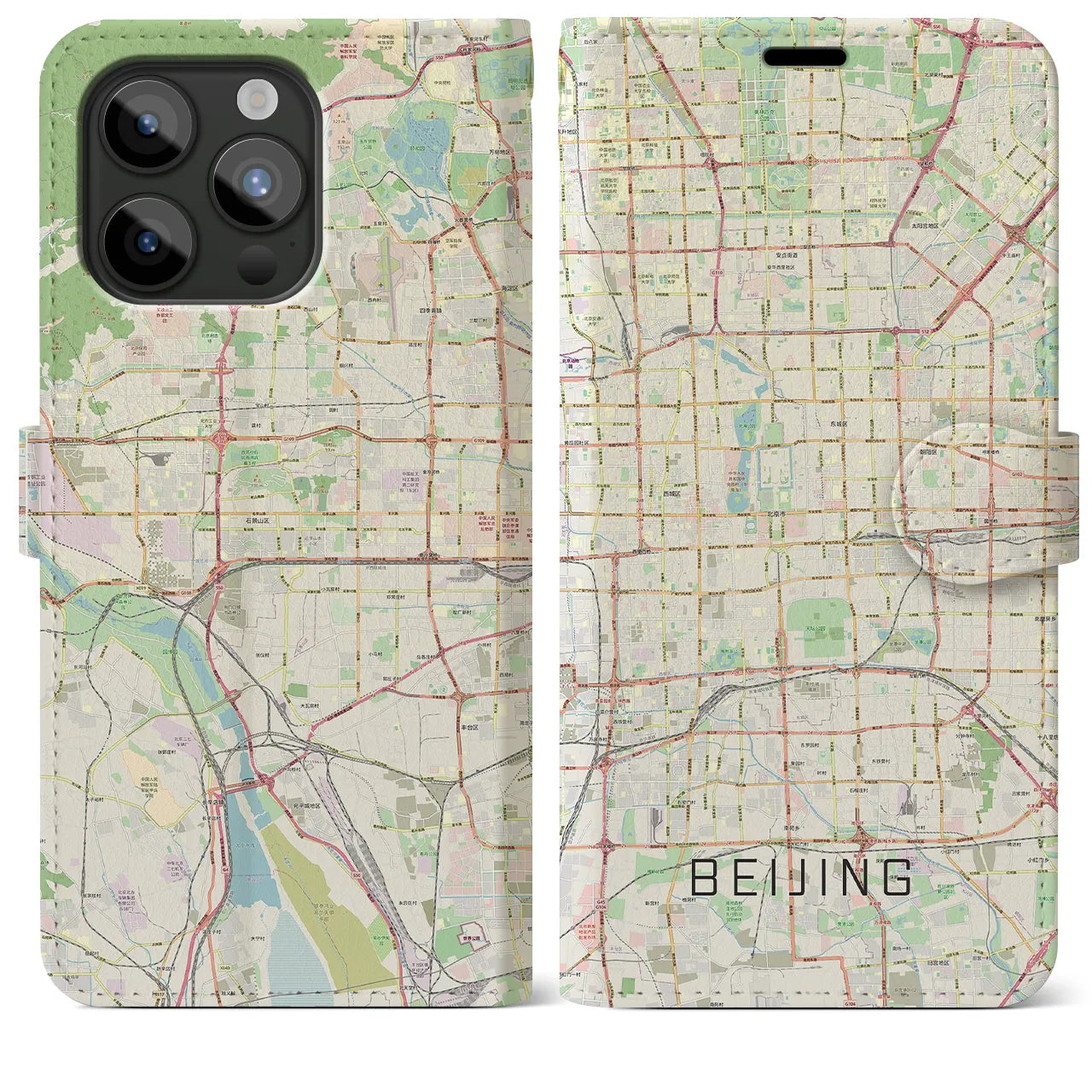 【北京(中華人民共和国)】地図柄iPhoneケース(手帳タイプ)ナチュラル・iPhone 15 Pro Max 用