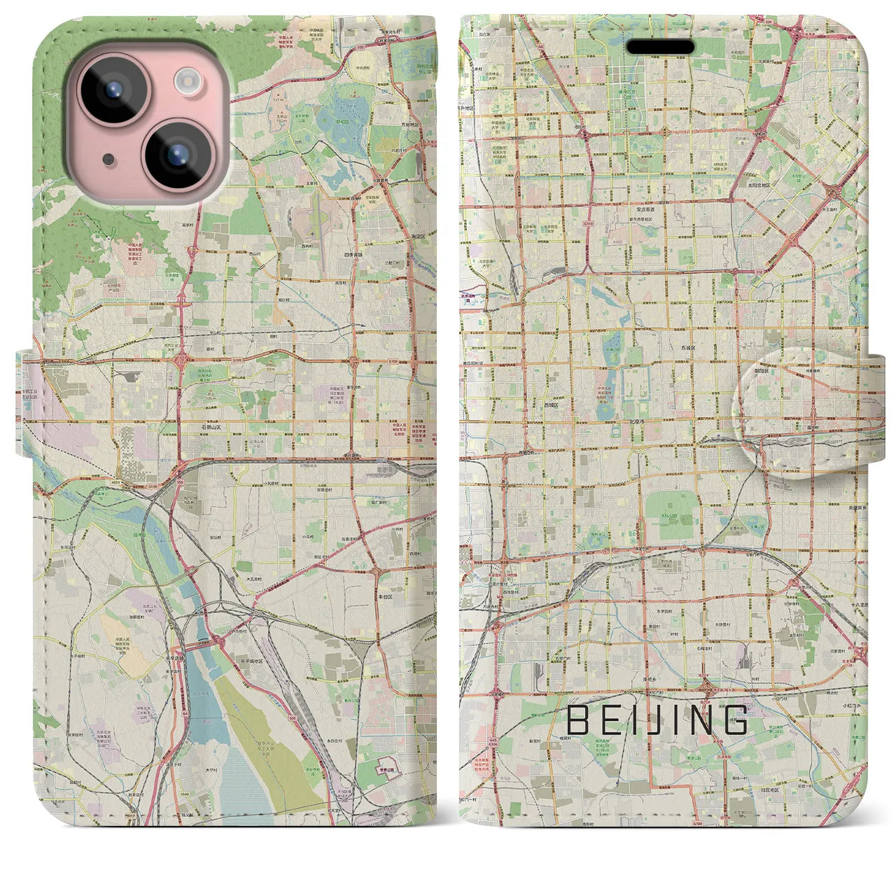 【北京(中華人民共和国)】地図柄iPhoneケース(手帳タイプ)ナチュラル・iPhone 15 Plus 用