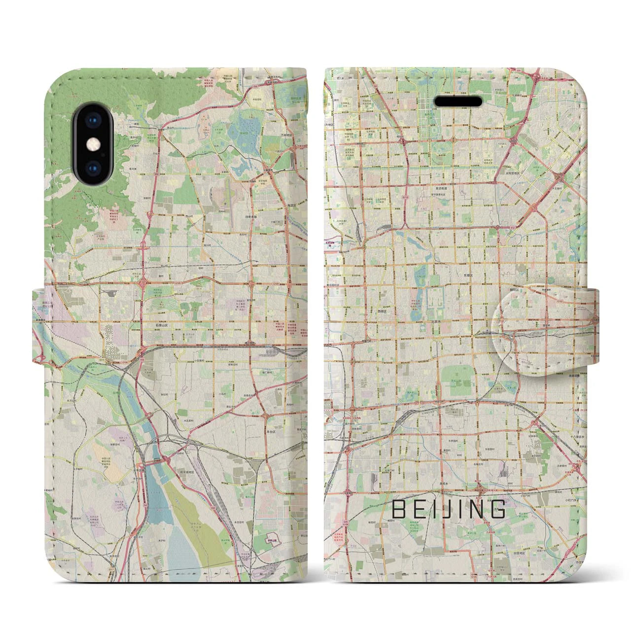 【北京(中華人民共和国)】地図柄iPhoneケース(手帳タイプ)ナチュラル・iPhone XS / X 用