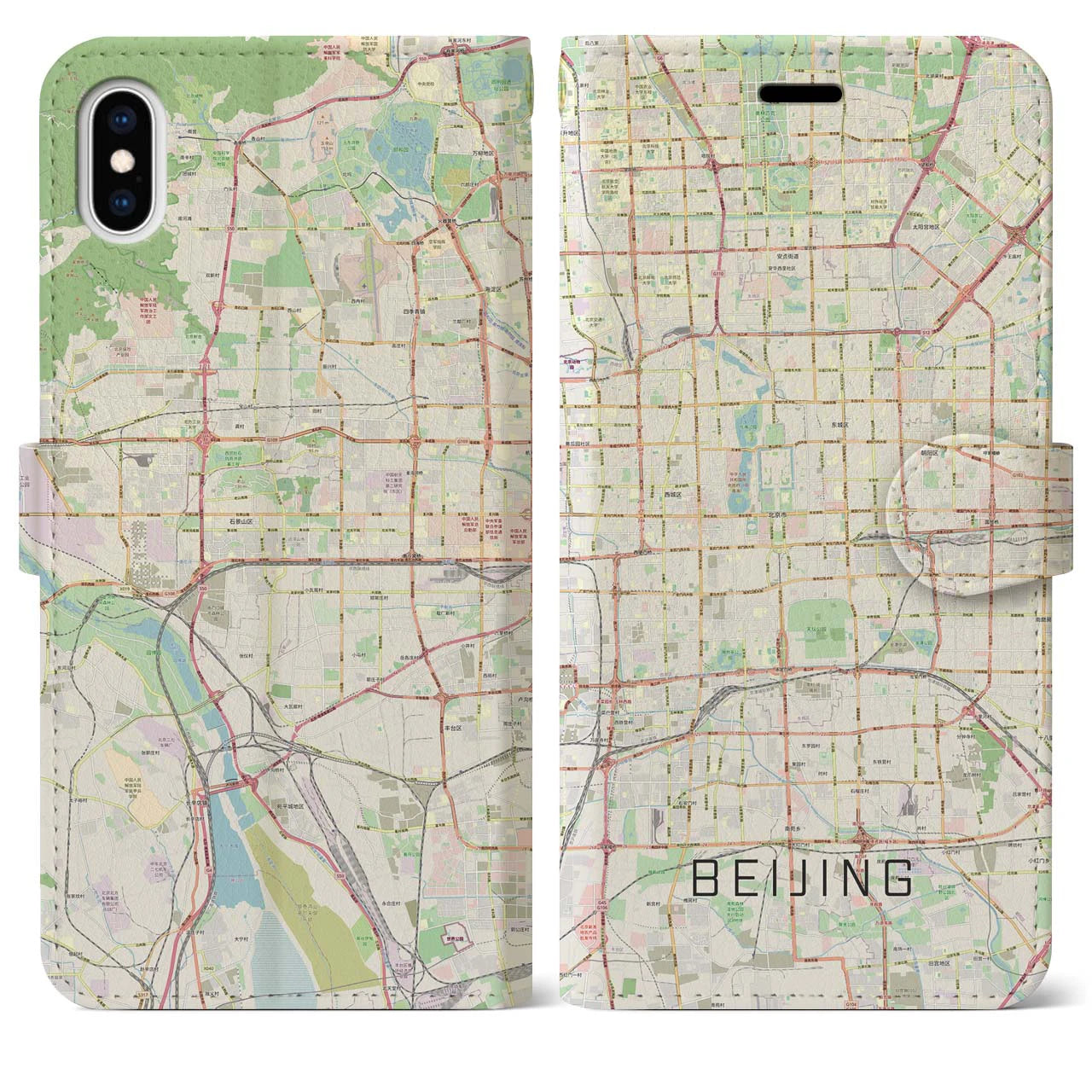 【北京(中華人民共和国)】地図柄iPhoneケース(手帳タイプ)ナチュラル・iPhone XS Max 用