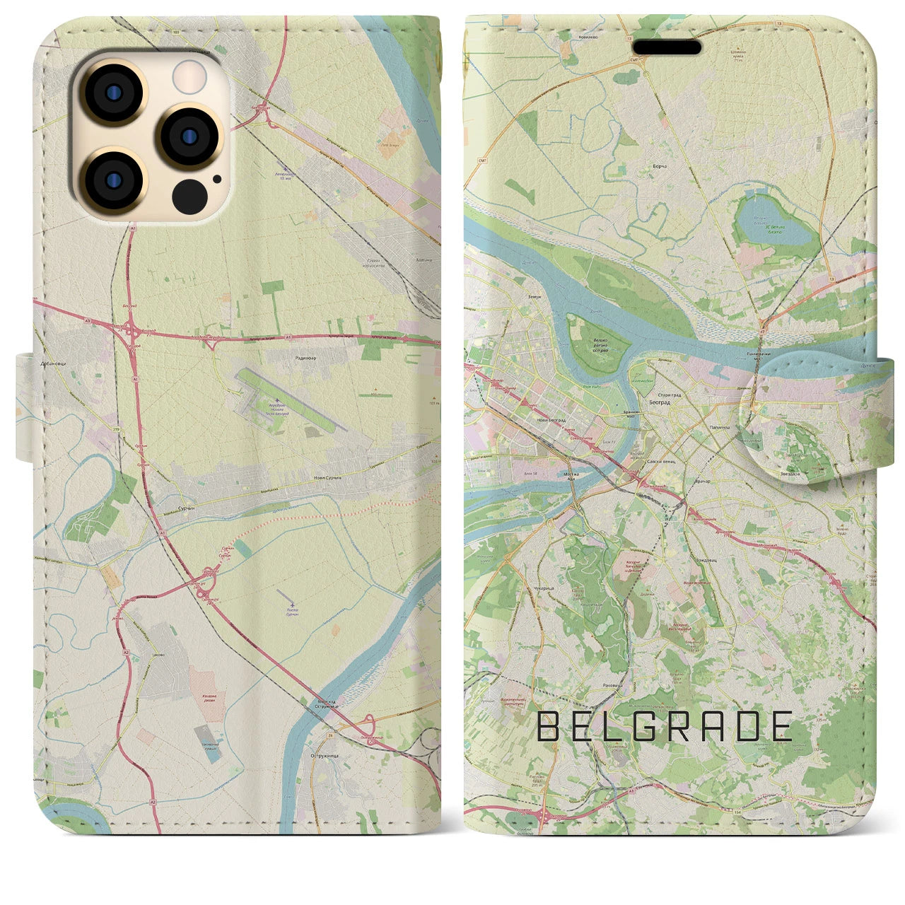 【ベオグラード(セルビア)】地図柄iPhoneケース(手帳タイプ)ナチュラル・iPhone 12 Pro Max 用