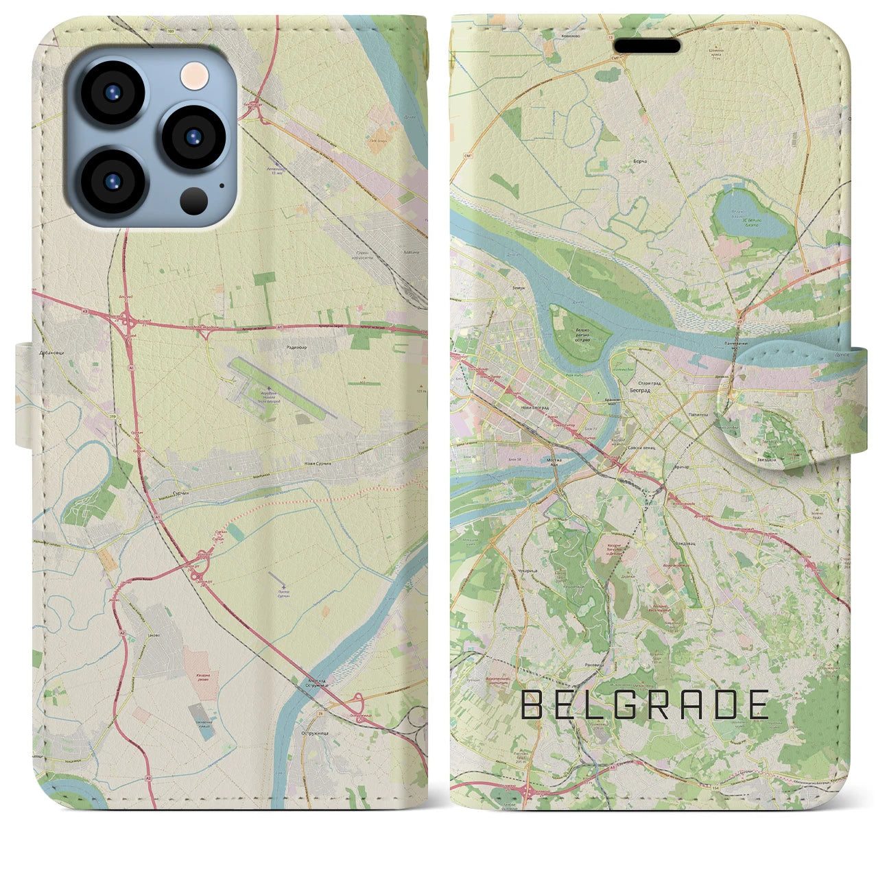【ベオグラード(セルビア)】地図柄iPhoneケース(手帳タイプ)ナチュラル・iPhone 13 Pro Max 用