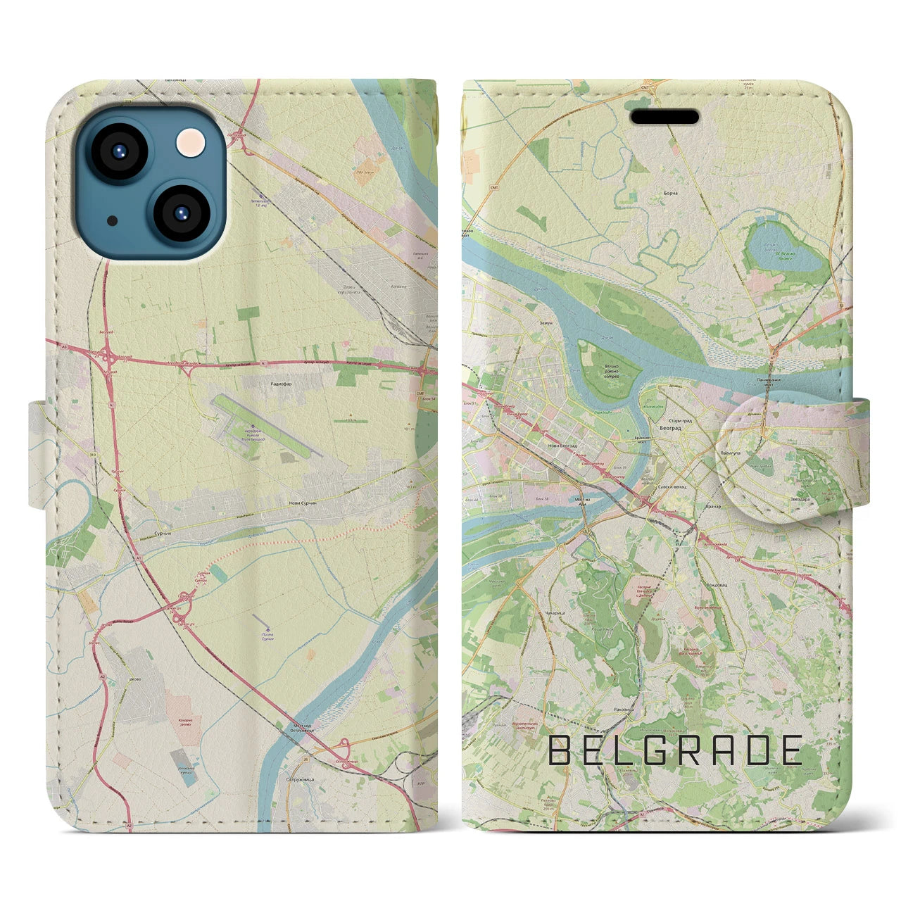 【ベオグラード(セルビア)】地図柄iPhoneケース(手帳タイプ)ナチュラル・iPhone 13 用