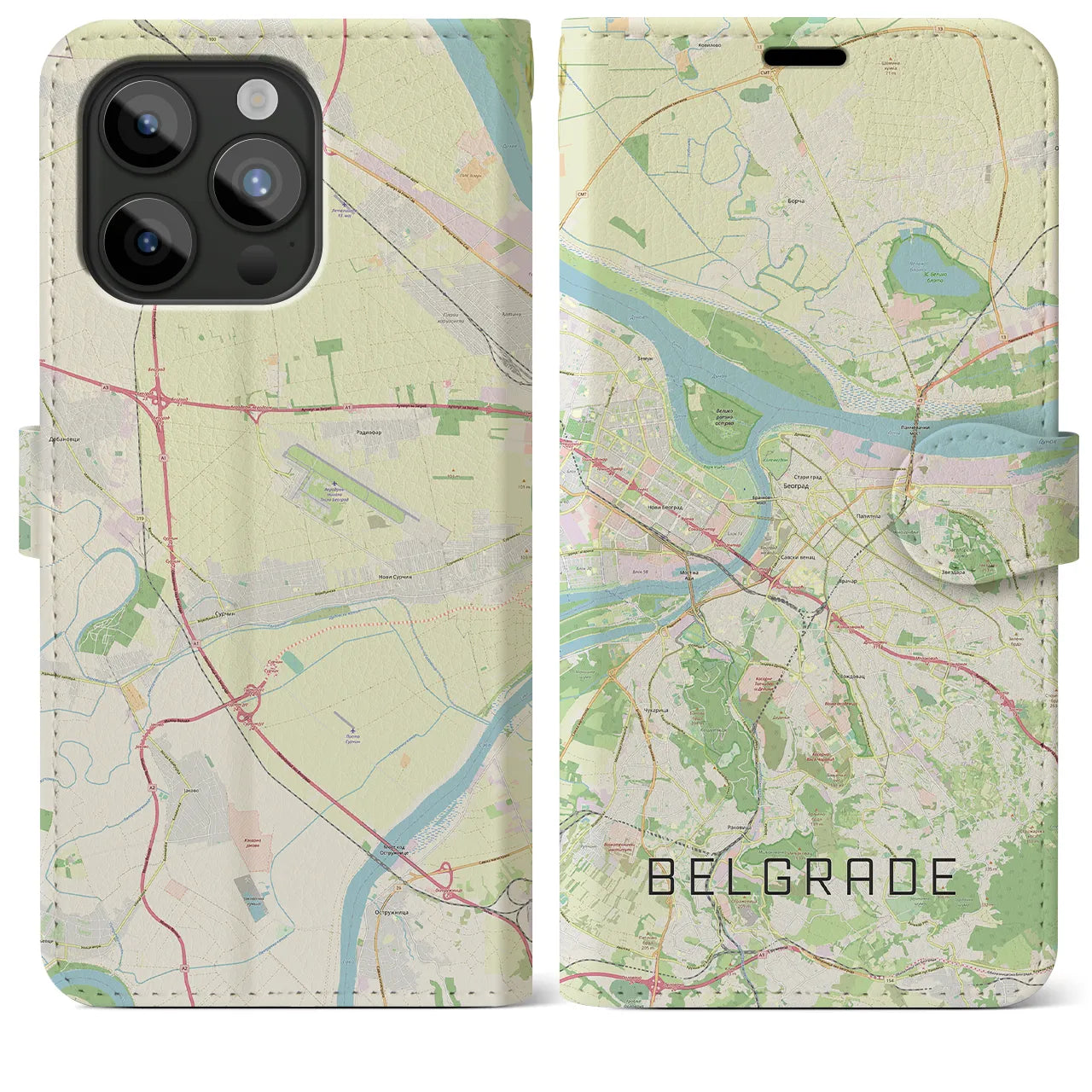 【ベオグラード(セルビア)】地図柄iPhoneケース(手帳タイプ)ナチュラル・iPhone 15 Pro Max 用