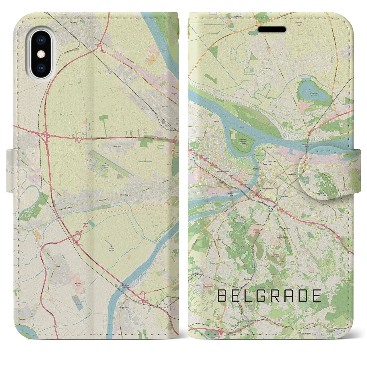 【ベオグラード(セルビア)】地図柄iPhoneケース(手帳タイプ)ナチュラル・iPhone XS Max 用
