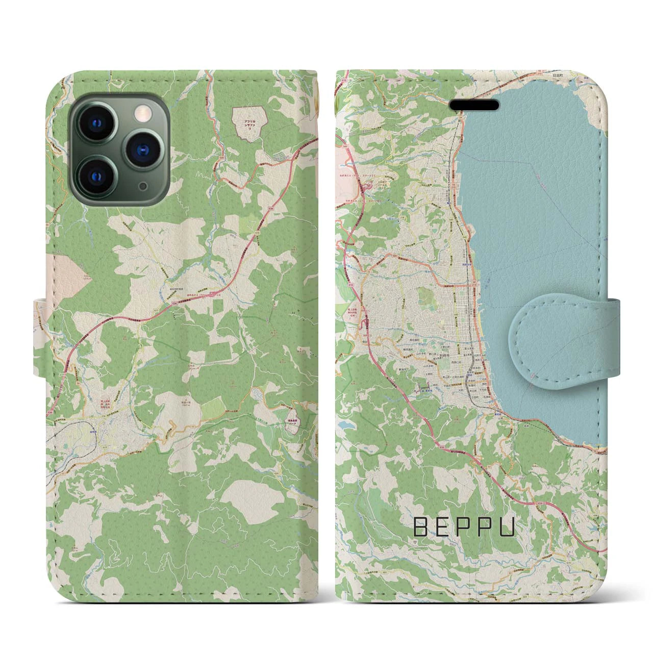 【別府(大分県)】地図柄iPhoneケース(手帳タイプ)ナチュラル・iPhone 11 Pro 用