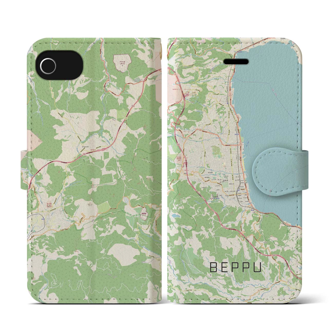 【別府(大分県)】地図柄iPhoneケース(手帳タイプ)ナチュラル・iPhone SE(第3 / 第2世代) / 8 / 7 / 6s / 6 用