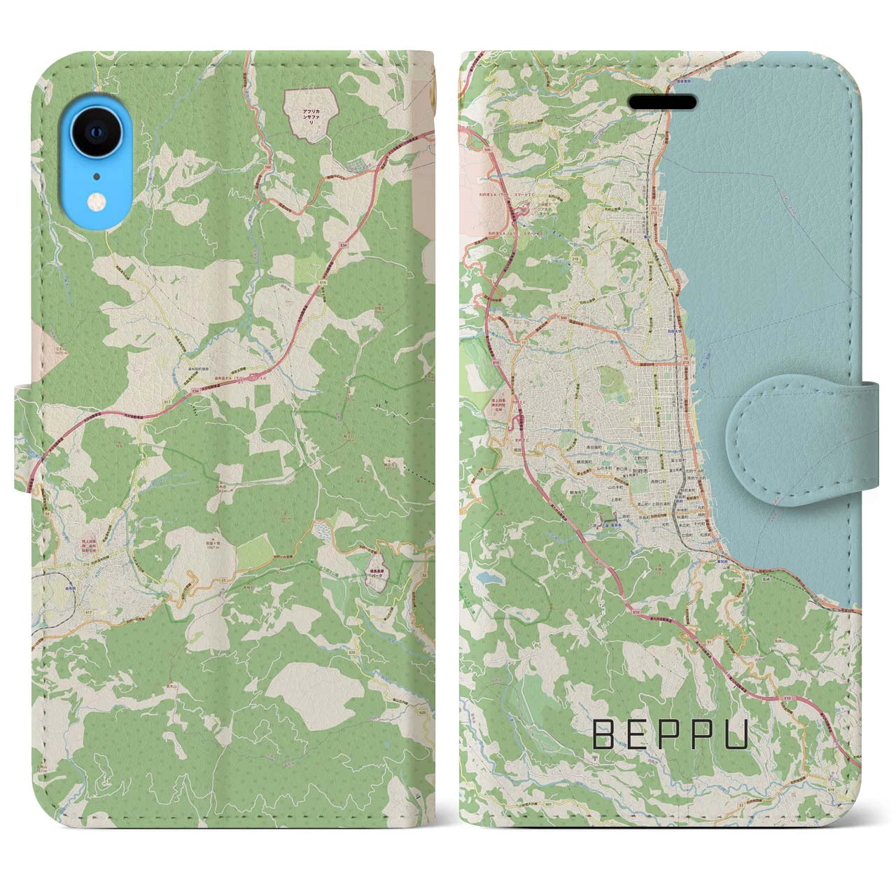 【別府(大分県)】地図柄iPhoneケース(手帳タイプ)ナチュラル・iPhone XR 用
