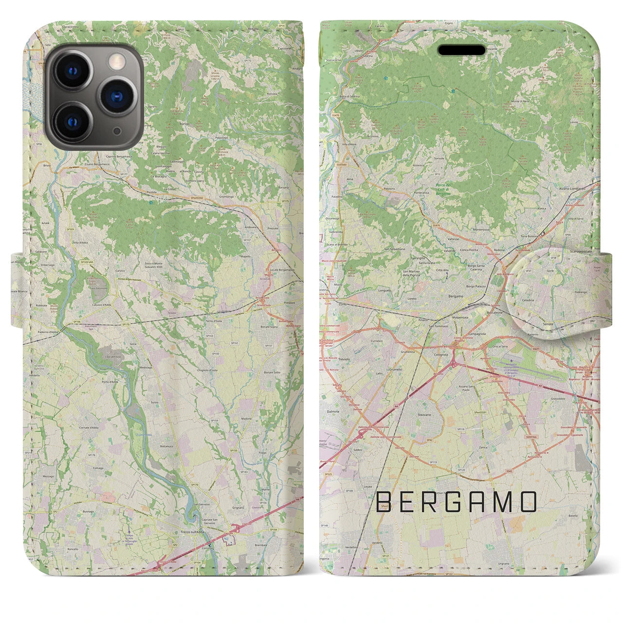 【ベルガモ(イタリア)】地図柄iPhoneケース(手帳タイプ)ナチュラル・iPhone 11 Pro Max 用