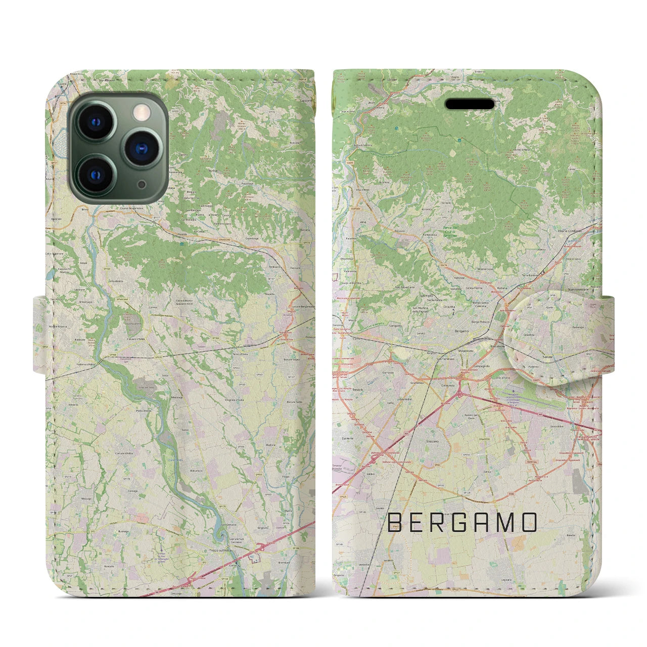 【ベルガモ(イタリア)】地図柄iPhoneケース(手帳タイプ)ナチュラル・iPhone 11 Pro 用