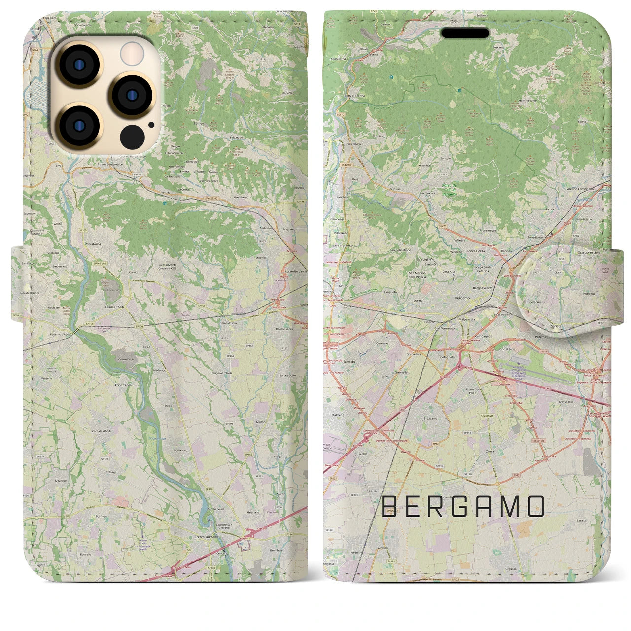 【ベルガモ(イタリア)】地図柄iPhoneケース(手帳タイプ)ナチュラル・iPhone 12 Pro Max 用