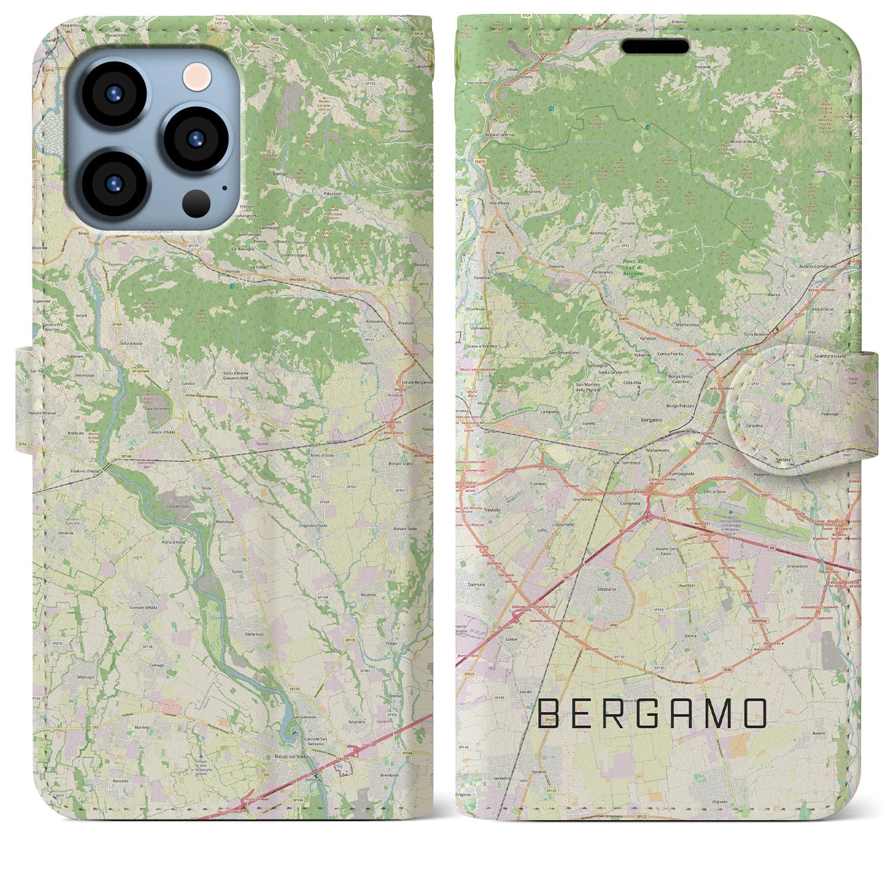 【ベルガモ(イタリア)】地図柄iPhoneケース(手帳タイプ)ナチュラル・iPhone 13 Pro Max 用