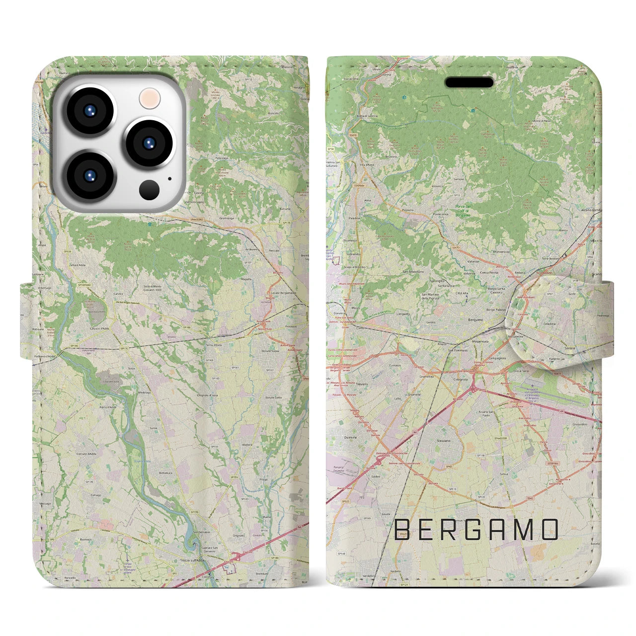 【ベルガモ(イタリア)】地図柄iPhoneケース(手帳タイプ)ナチュラル・iPhone 13 Pro 用