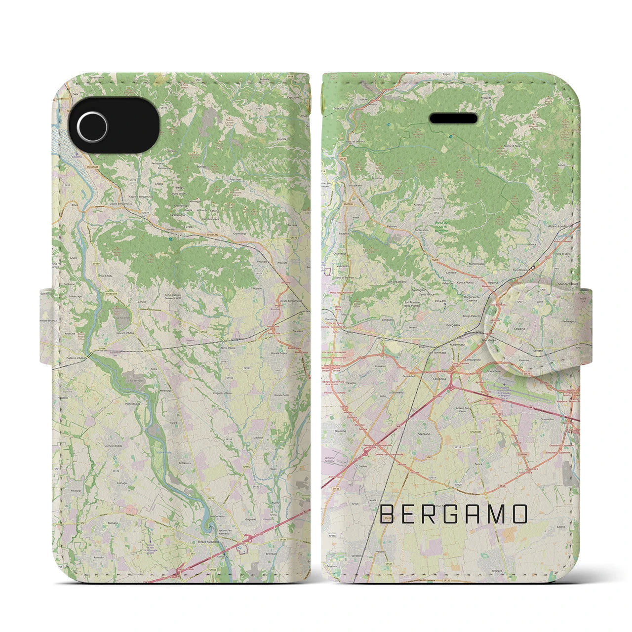 【ベルガモ(イタリア)】地図柄iPhoneケース(手帳タイプ)ナチュラル・iPhone SE(第3 / 第2世代) / 8 / 7 / 6s / 6 用