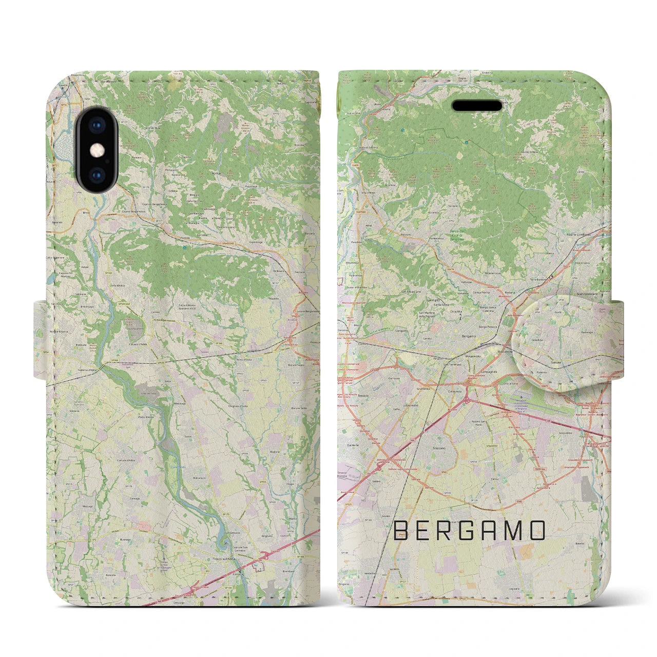 【ベルガモ(イタリア)】地図柄iPhoneケース(手帳タイプ)ナチュラル・iPhone XS / X 用