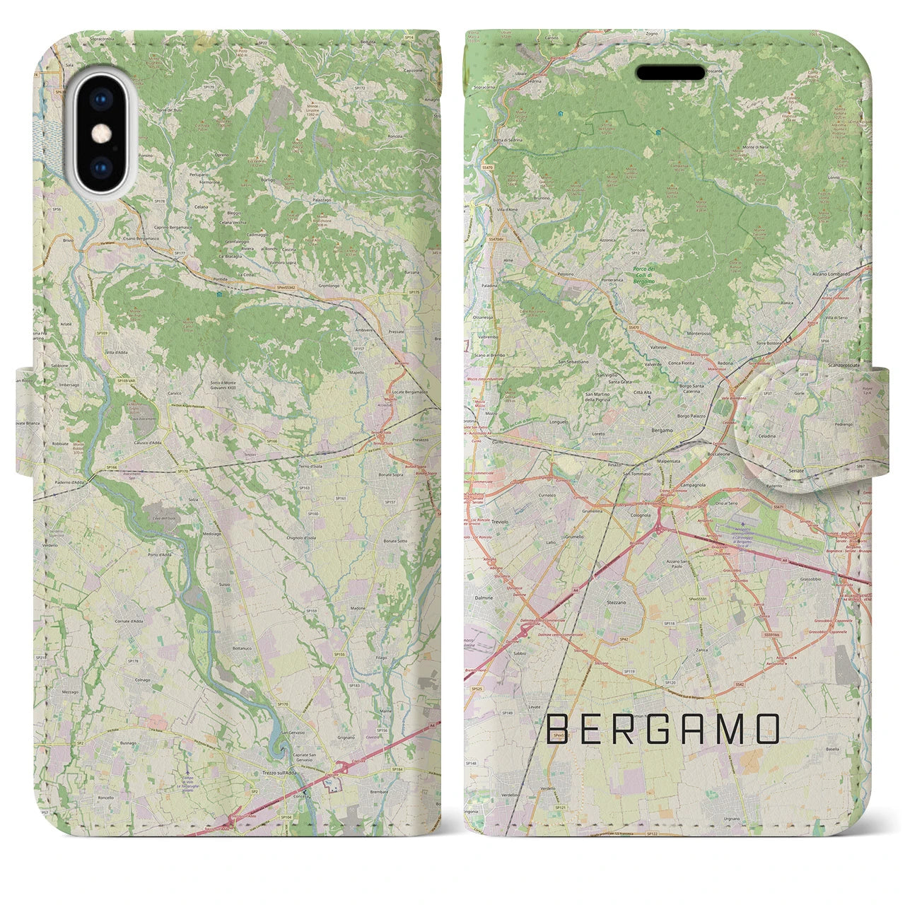 【ベルガモ(イタリア)】地図柄iPhoneケース(手帳タイプ)ナチュラル・iPhone XS Max 用