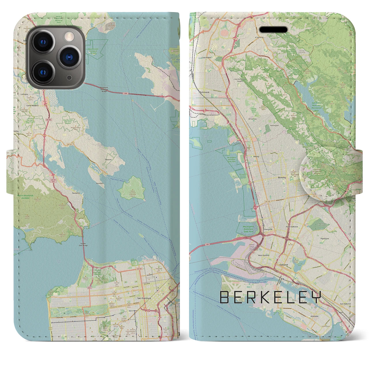 【バークレー(アメリカ)】地図柄iPhoneケース(手帳タイプ)ナチュラル・iPhone 11 Pro Max 用