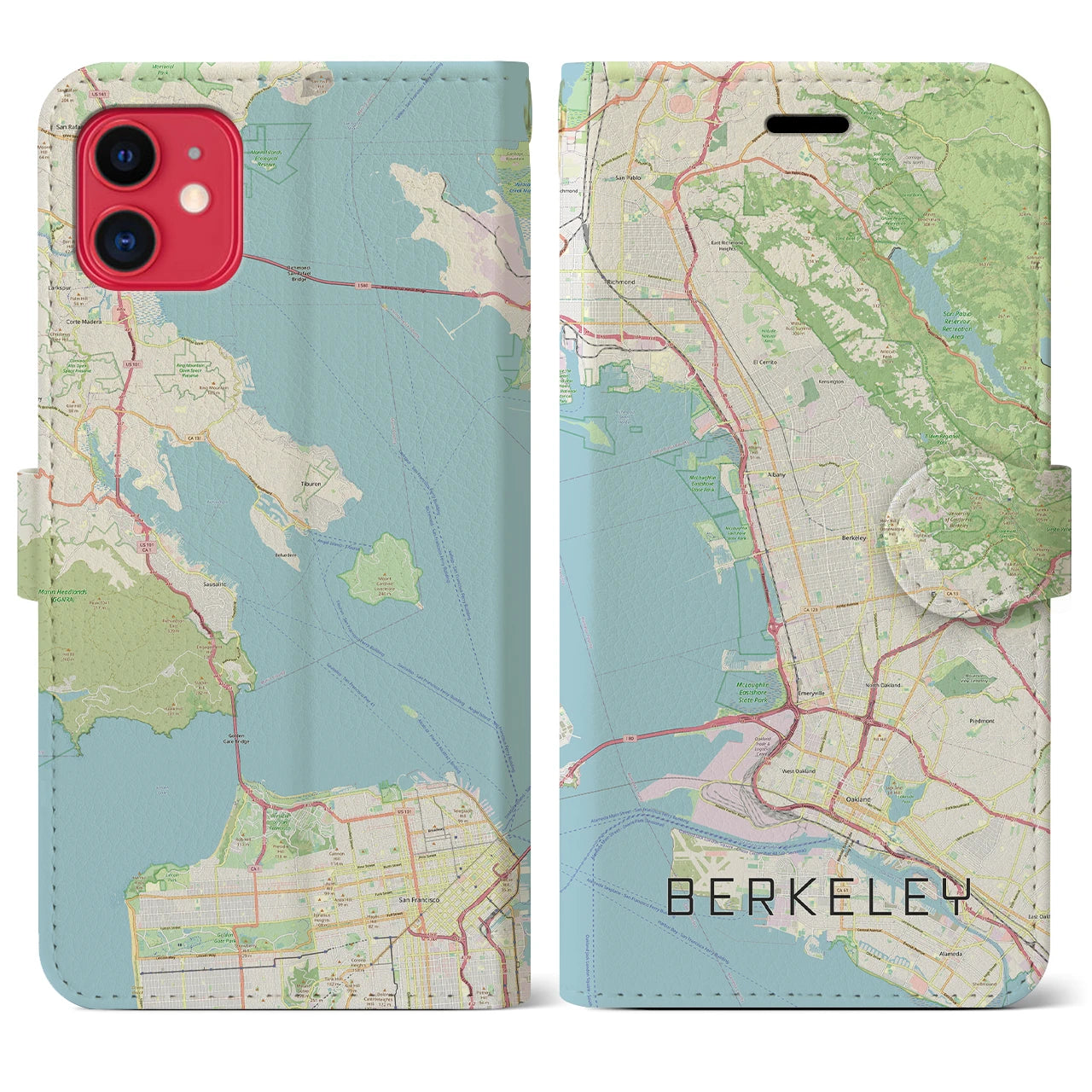 【バークレー(アメリカ)】地図柄iPhoneケース(手帳タイプ)ナチュラル・iPhone 11 用