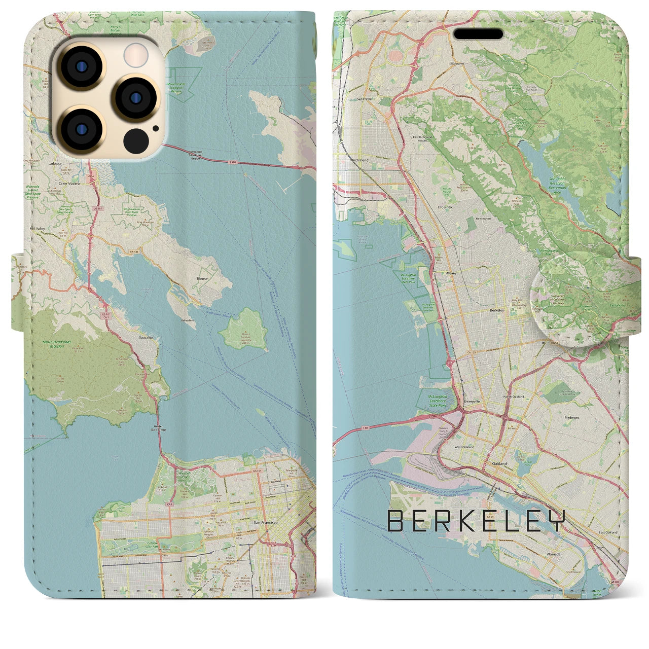 【バークレー(アメリカ)】地図柄iPhoneケース(手帳タイプ)ナチュラル・iPhone 12 Pro Max 用