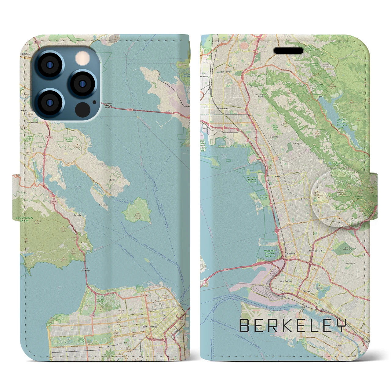【バークレー(アメリカ)】地図柄iPhoneケース(手帳タイプ)ナチュラル・iPhone 12 / 12 Pro 用