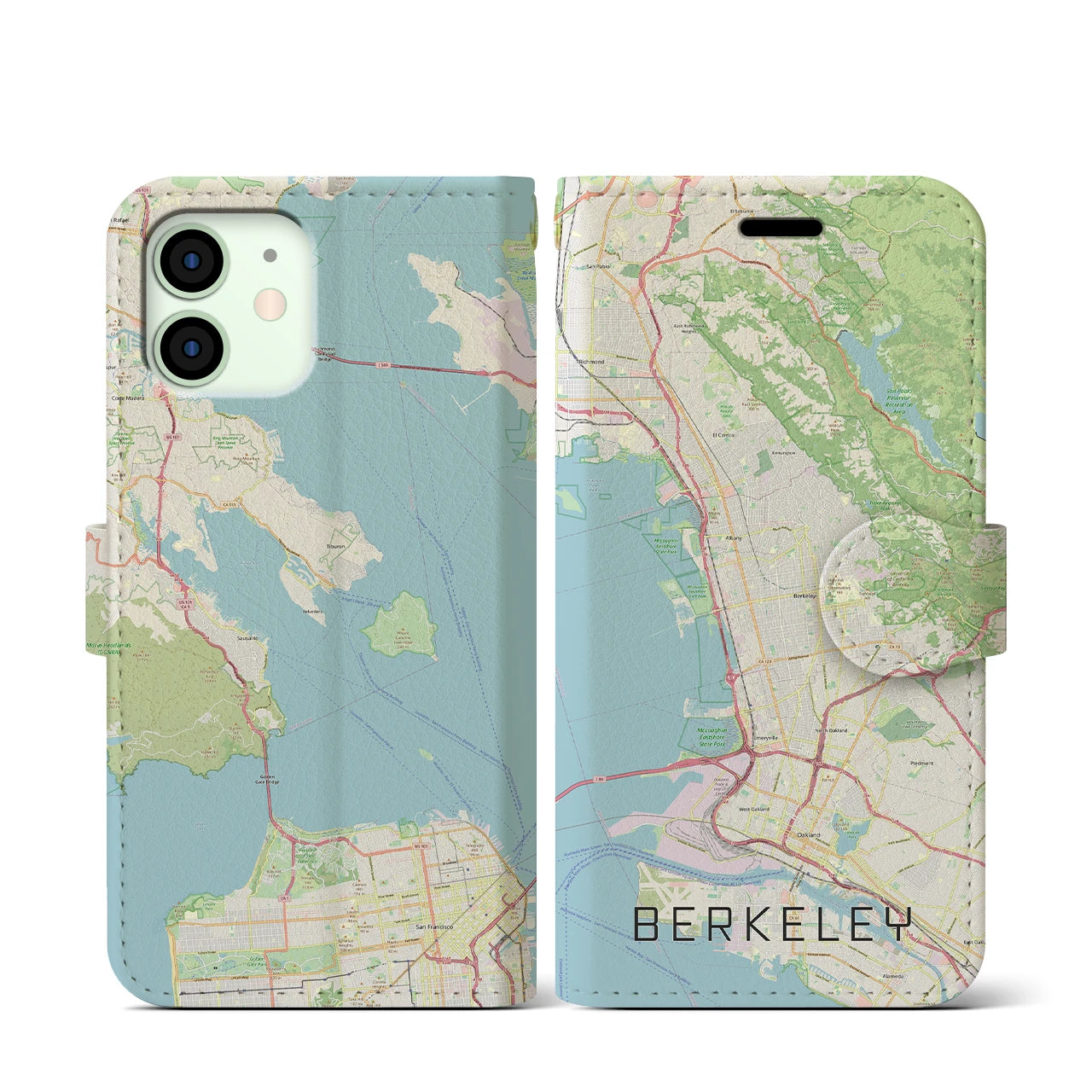 【バークレー(アメリカ)】地図柄iPhoneケース(手帳タイプ)ナチュラル・iPhone 12 mini 用