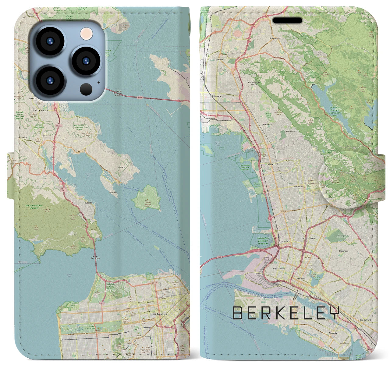 【バークレー(アメリカ)】地図柄iPhoneケース(手帳タイプ)ナチュラル・iPhone 13 Pro Max 用