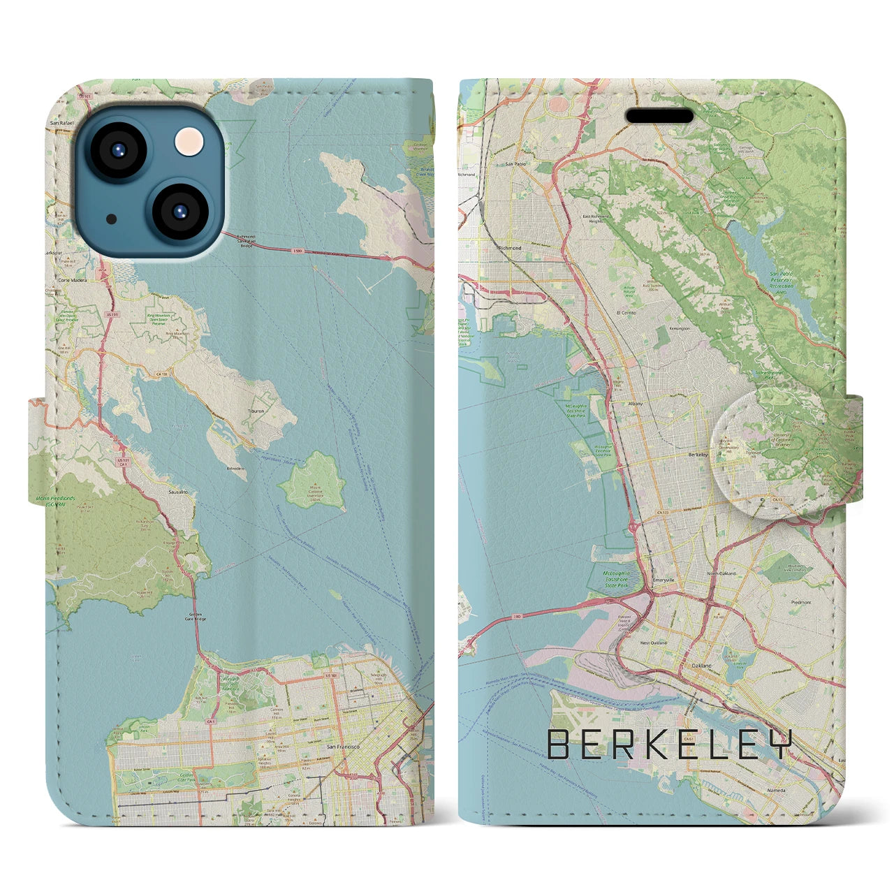 【バークレー(アメリカ)】地図柄iPhoneケース(手帳タイプ)ナチュラル・iPhone 13 用