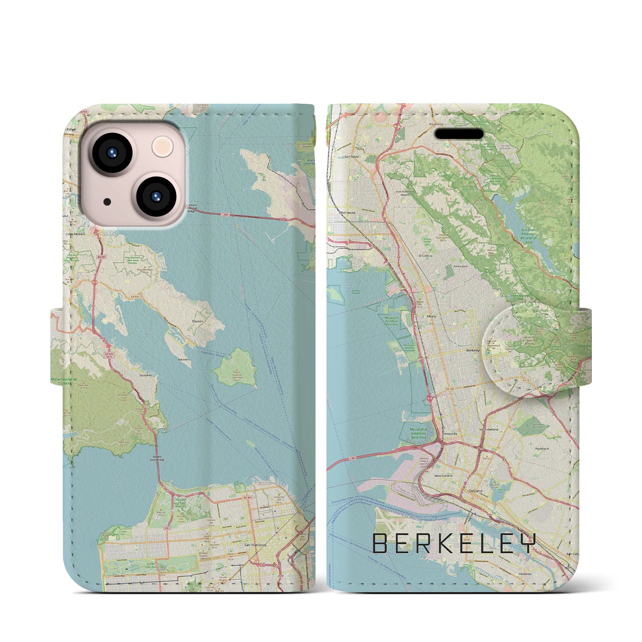 【バークレー(アメリカ)】地図柄iPhoneケース(手帳タイプ)ナチュラル・iPhone 13 mini 用