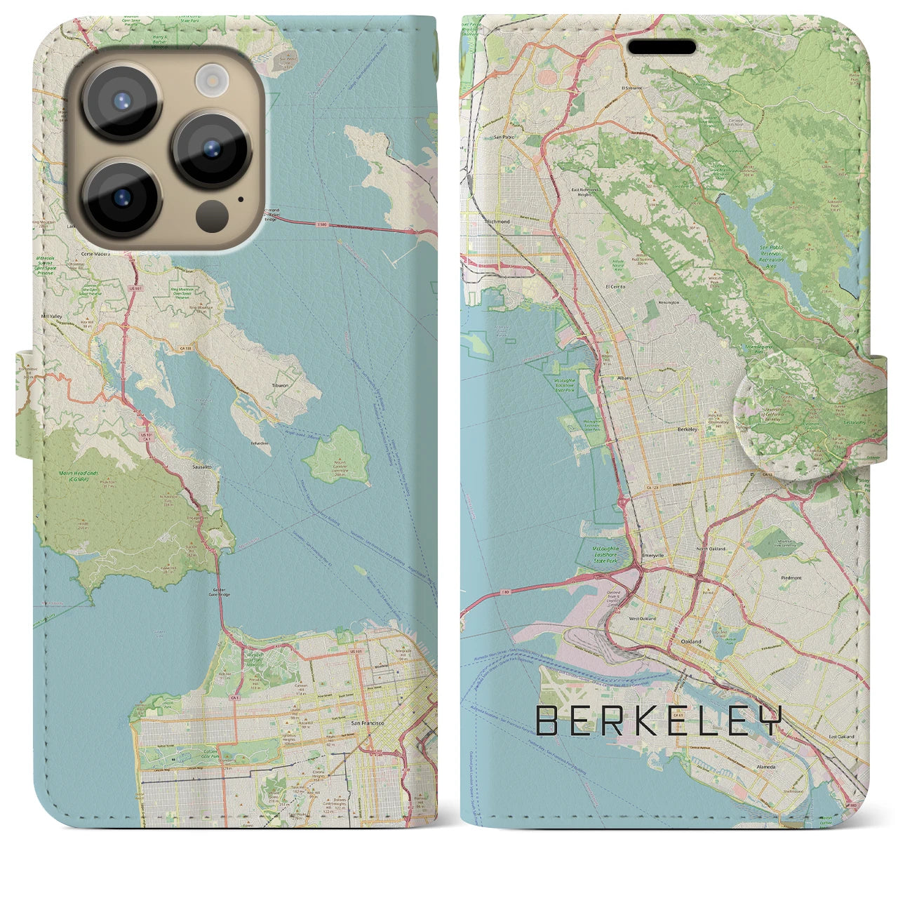 【バークレー(アメリカ)】地図柄iPhoneケース(手帳タイプ)ナチュラル・iPhone 14 Pro Max 用