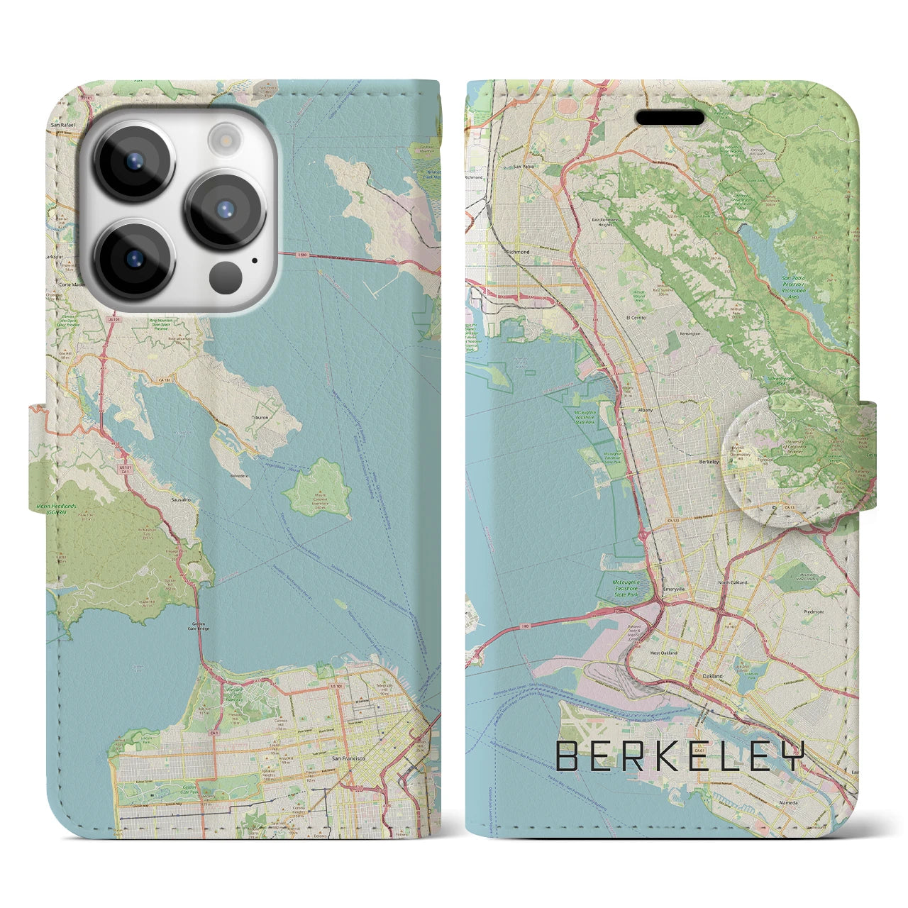 【バークレー(アメリカ)】地図柄iPhoneケース(手帳タイプ)ナチュラル・iPhone 14 Pro 用