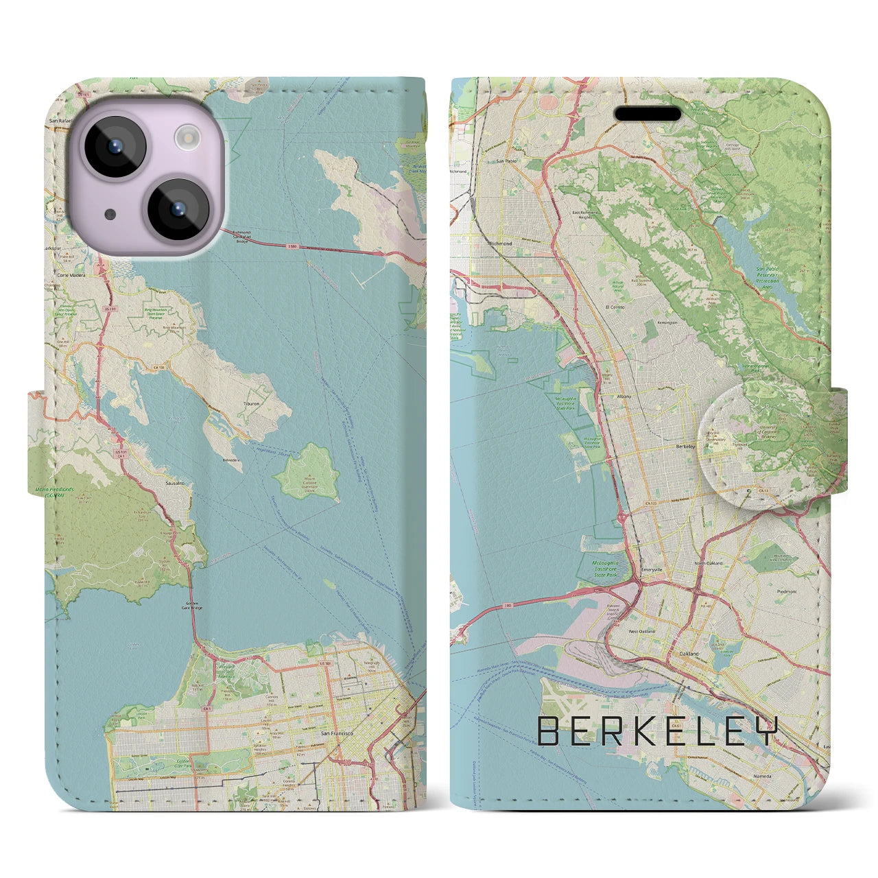 【バークレー(アメリカ)】地図柄iPhoneケース(手帳タイプ)ナチュラル・iPhone 14 用
