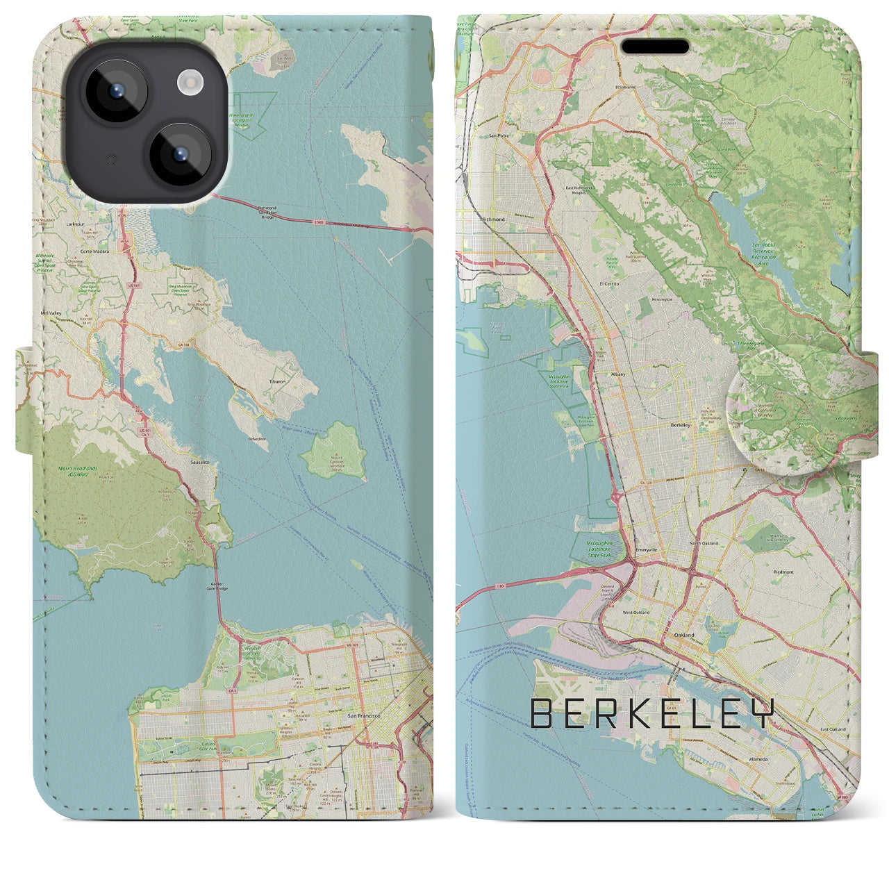 【バークレー(アメリカ)】地図柄iPhoneケース(手帳タイプ)ナチュラル・iPhone 14 Plus 用