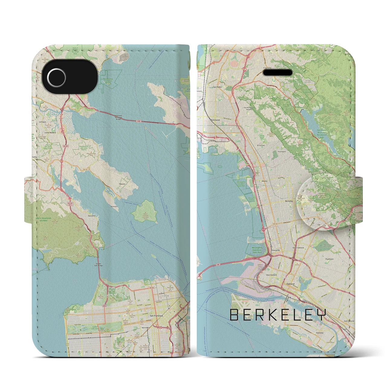 【バークレー(アメリカ)】地図柄iPhoneケース(手帳タイプ)ナチュラル・iPhone SE(第3 / 第2世代) / 8 / 7 / 6s / 6 用