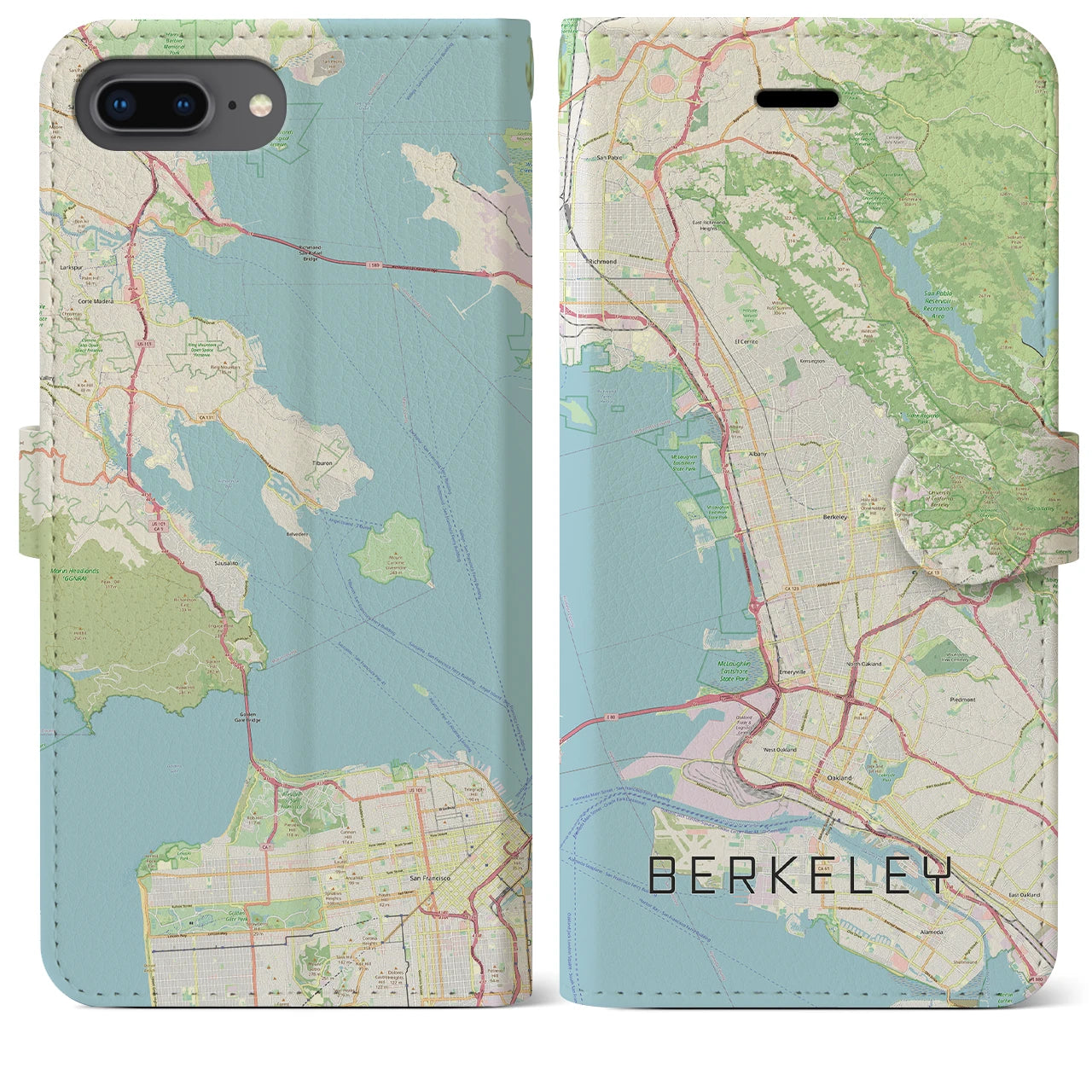 【バークレー(アメリカ)】地図柄iPhoneケース(手帳タイプ)ナチュラル・iPhone 8Plus /7Plus / 6sPlus / 6Plus 用