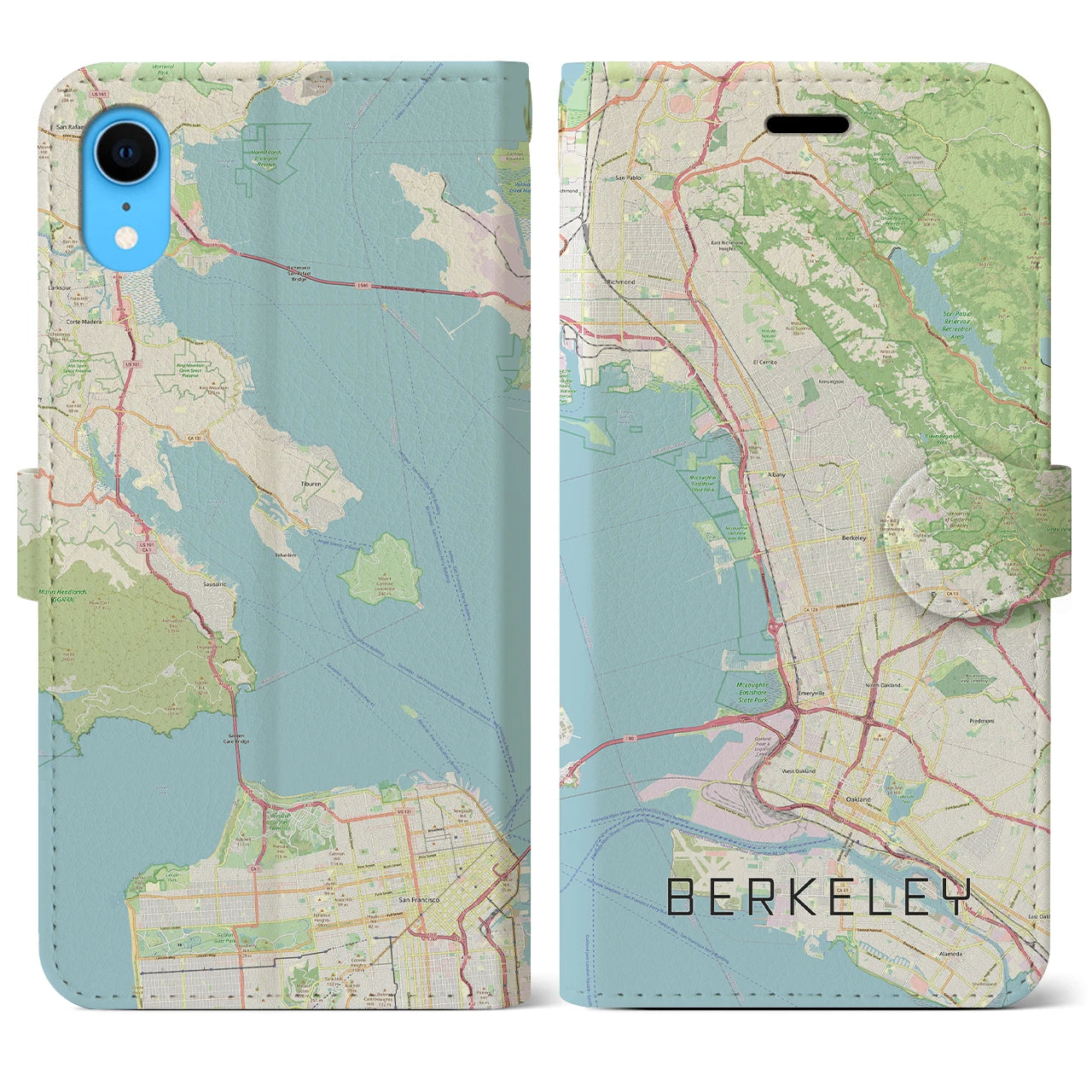 【バークレー(アメリカ)】地図柄iPhoneケース(手帳タイプ)ナチュラル・iPhone XR 用