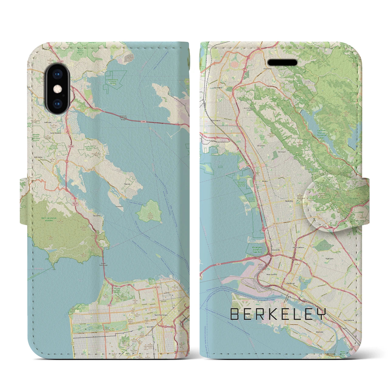 【バークレー(アメリカ)】地図柄iPhoneケース(手帳タイプ)ナチュラル・iPhone XS / X 用