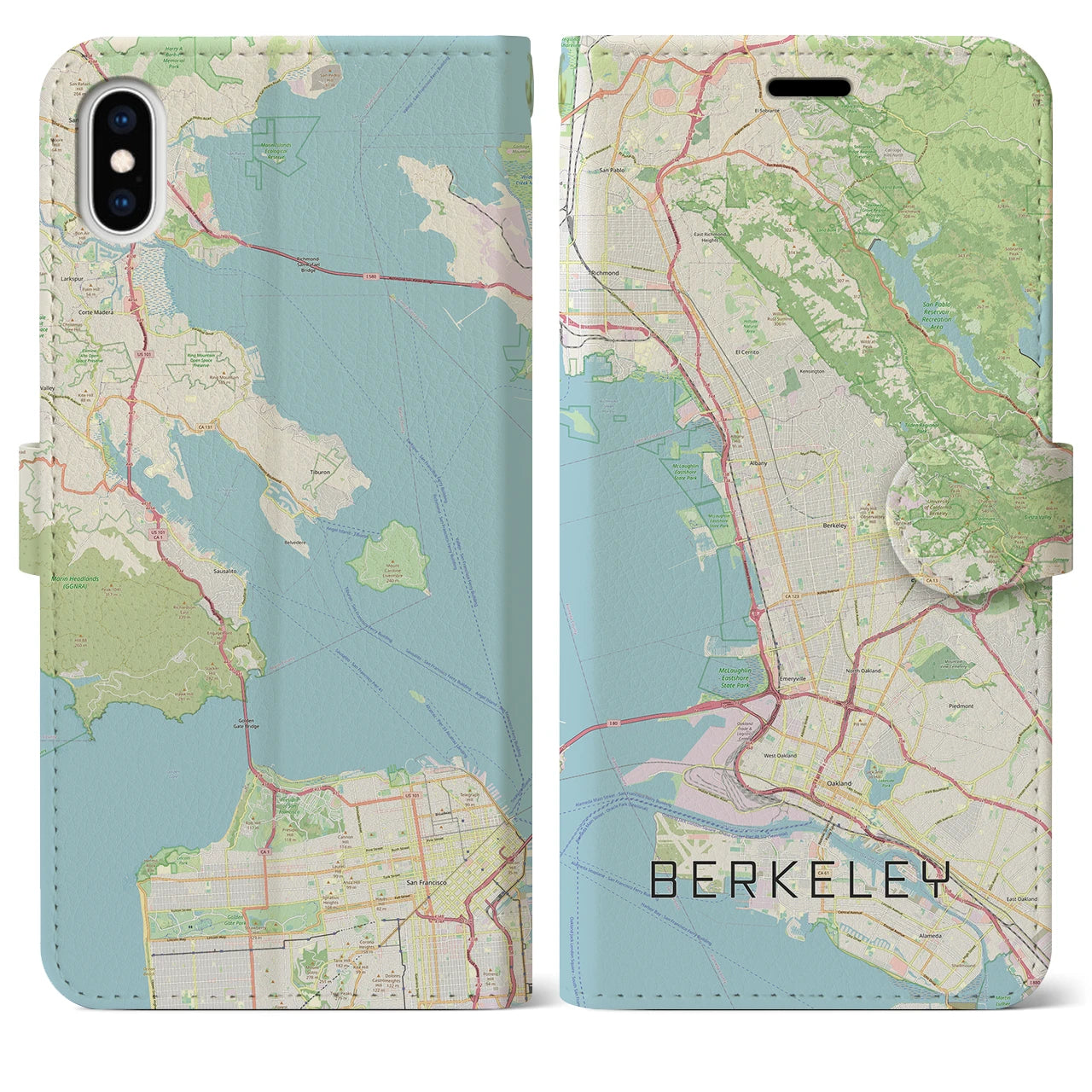 【バークレー(アメリカ)】地図柄iPhoneケース(手帳タイプ)ナチュラル・iPhone XS Max 用