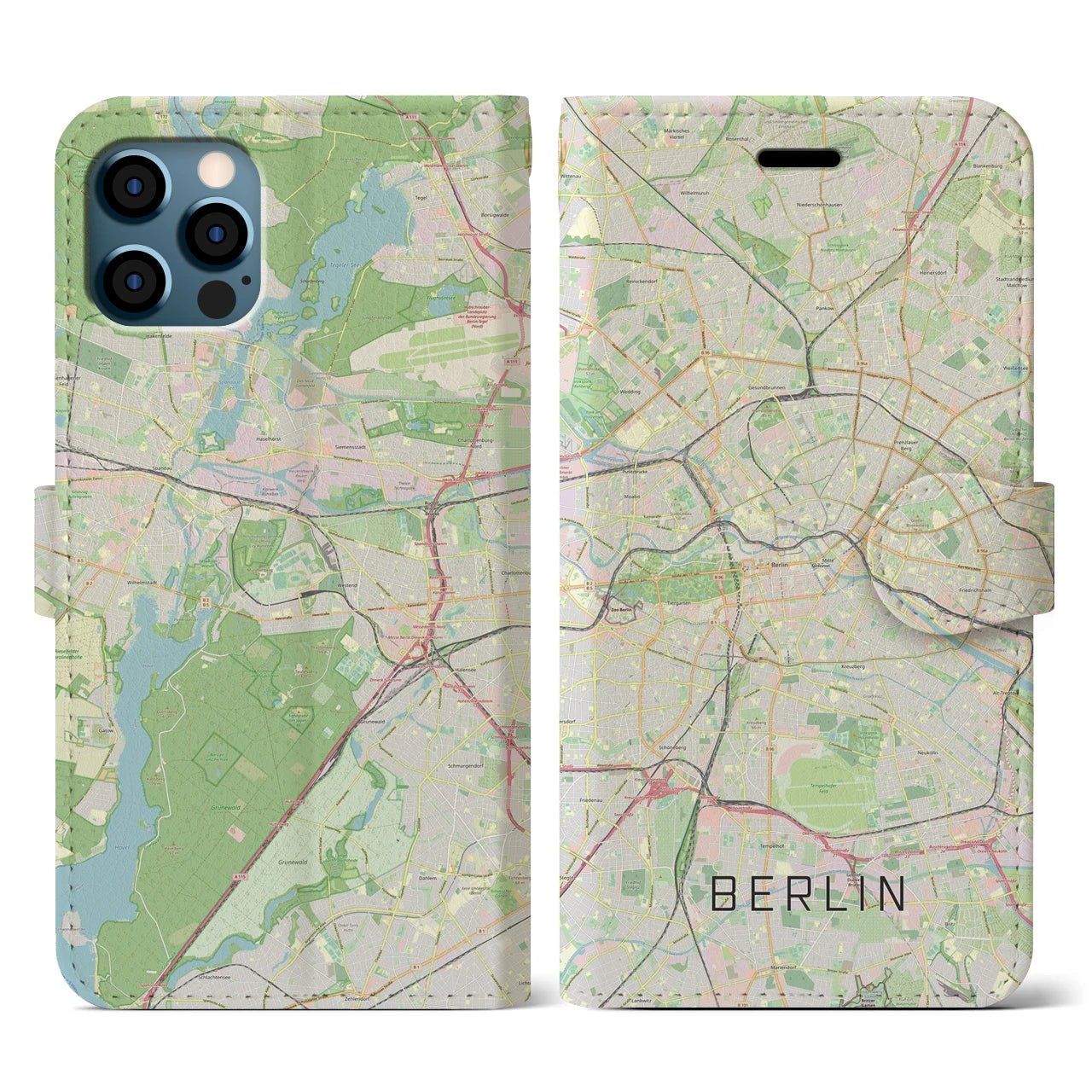 【ベルリン(ドイツ)】地図柄iPhoneケース(手帳タイプ)ナチュラル・iPhone 12 / 12 Pro 用